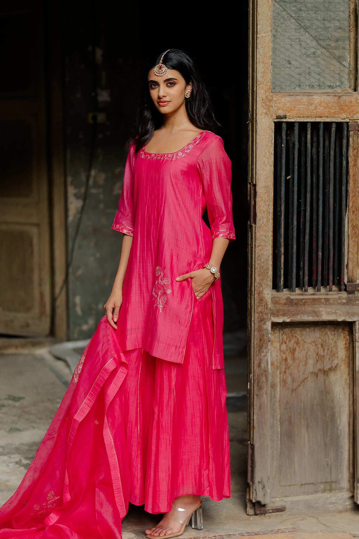 Gauraiya Silk Organza Dupatta - Pink