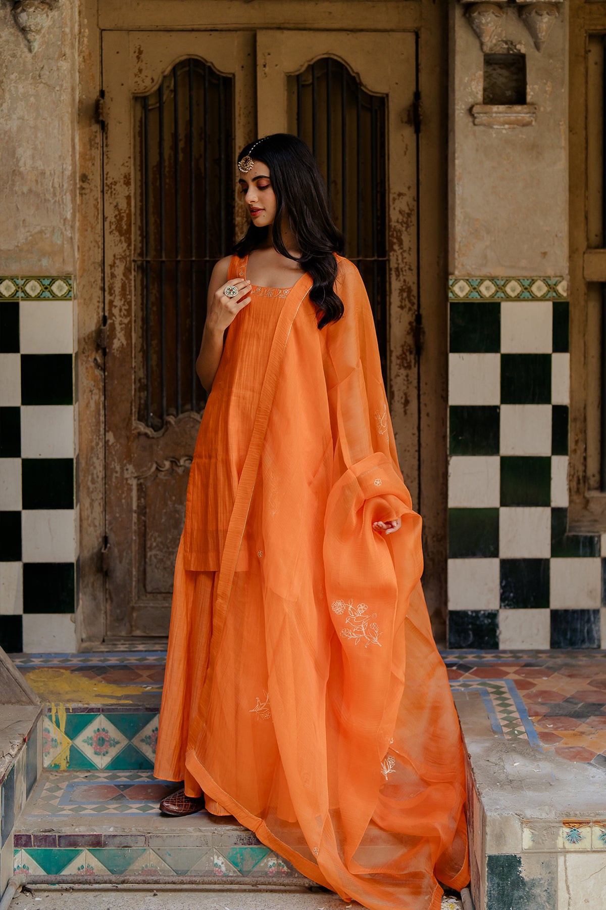 Genda Phool Silk organza Dupatta - Orange