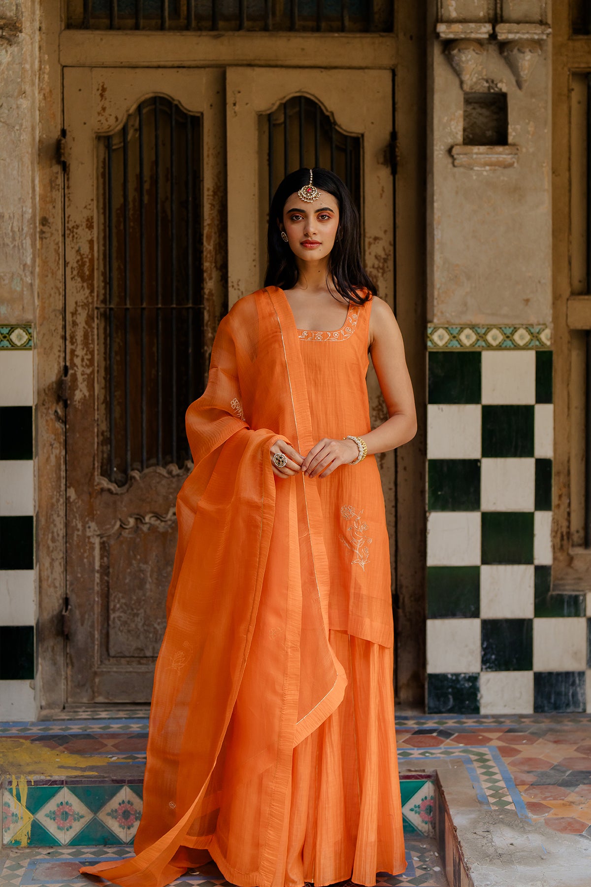 Genda Phool Silk organza Dupatta - Orange