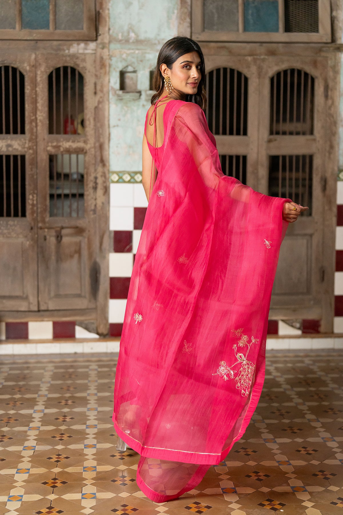 Gulab Chanderi Silk Sleeveless Anarkali with Pants - Pink