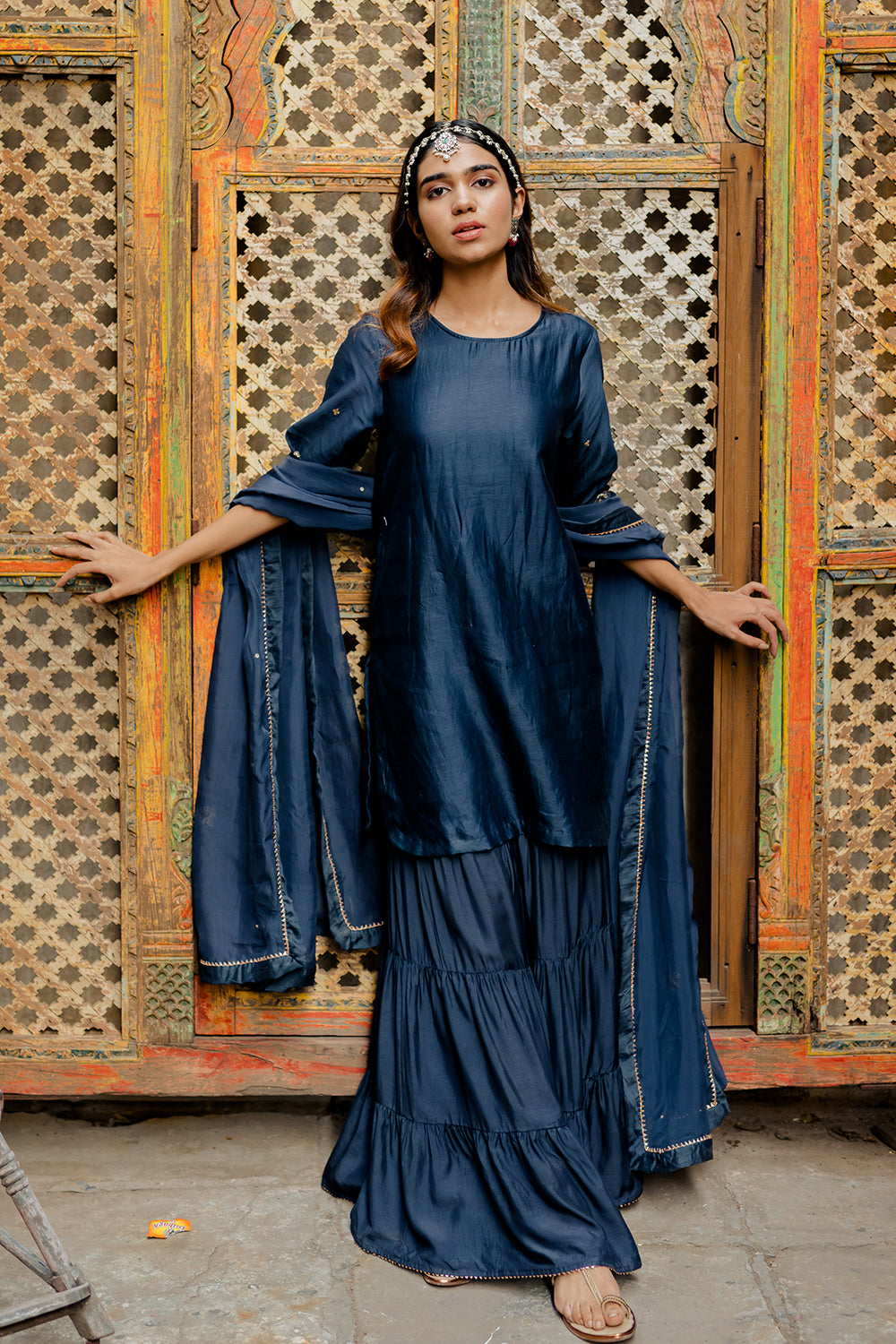Gulabo Straight Kurta With Sharara - Indigo Blue