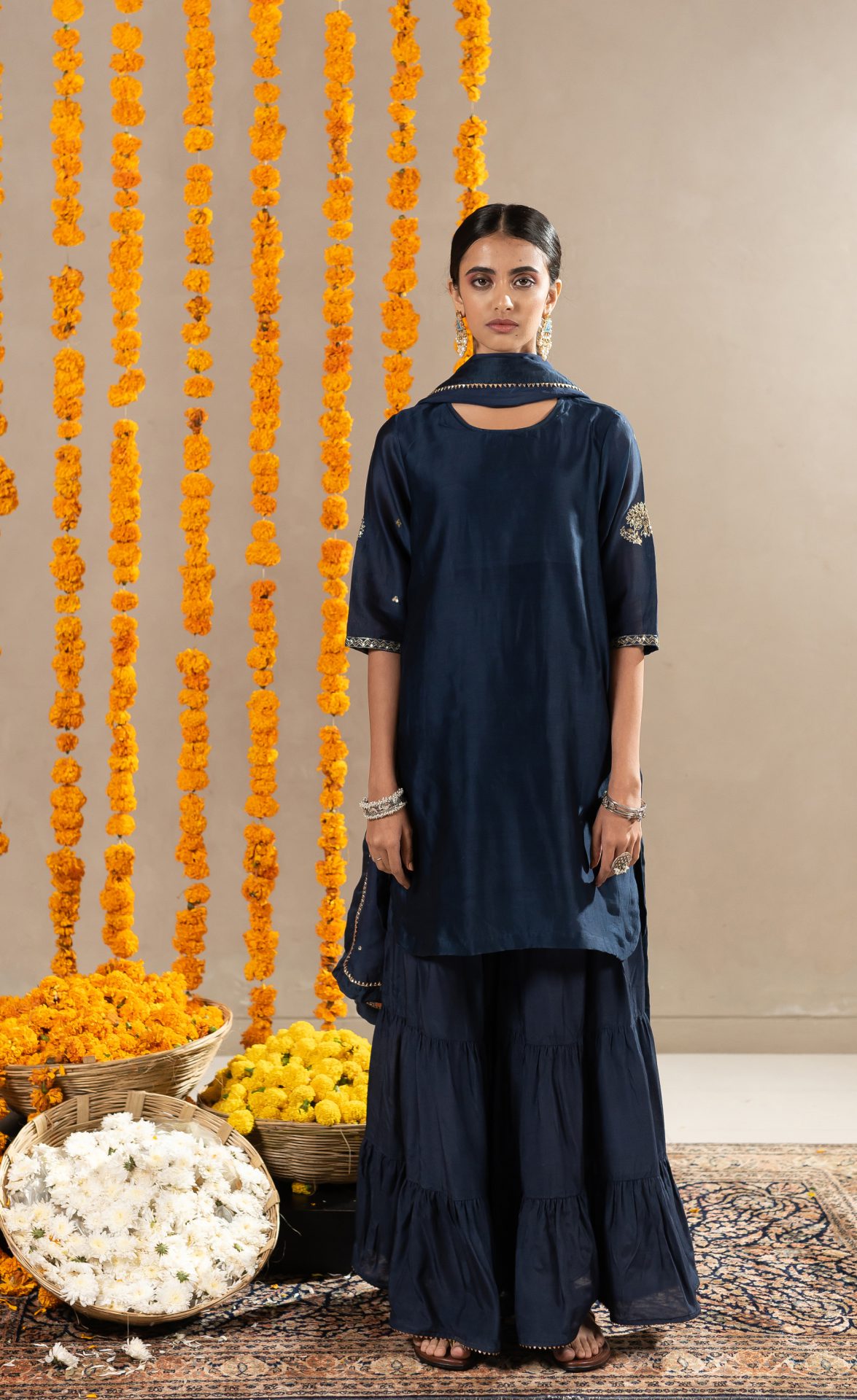 Gulabo Straight Kurta With Sharara - Indigo Blue