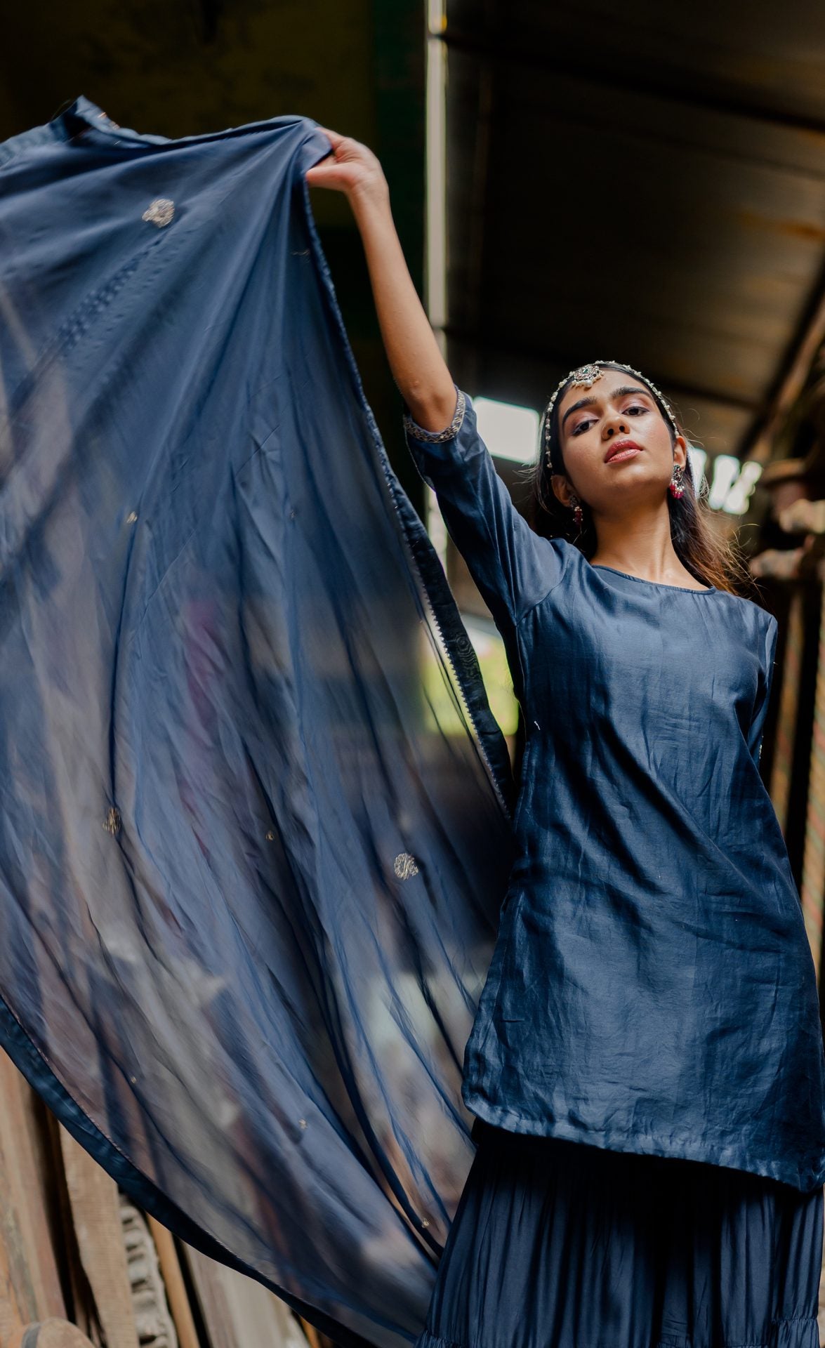 Gulabo Straight Kurta With Sharara - Indigo Blue