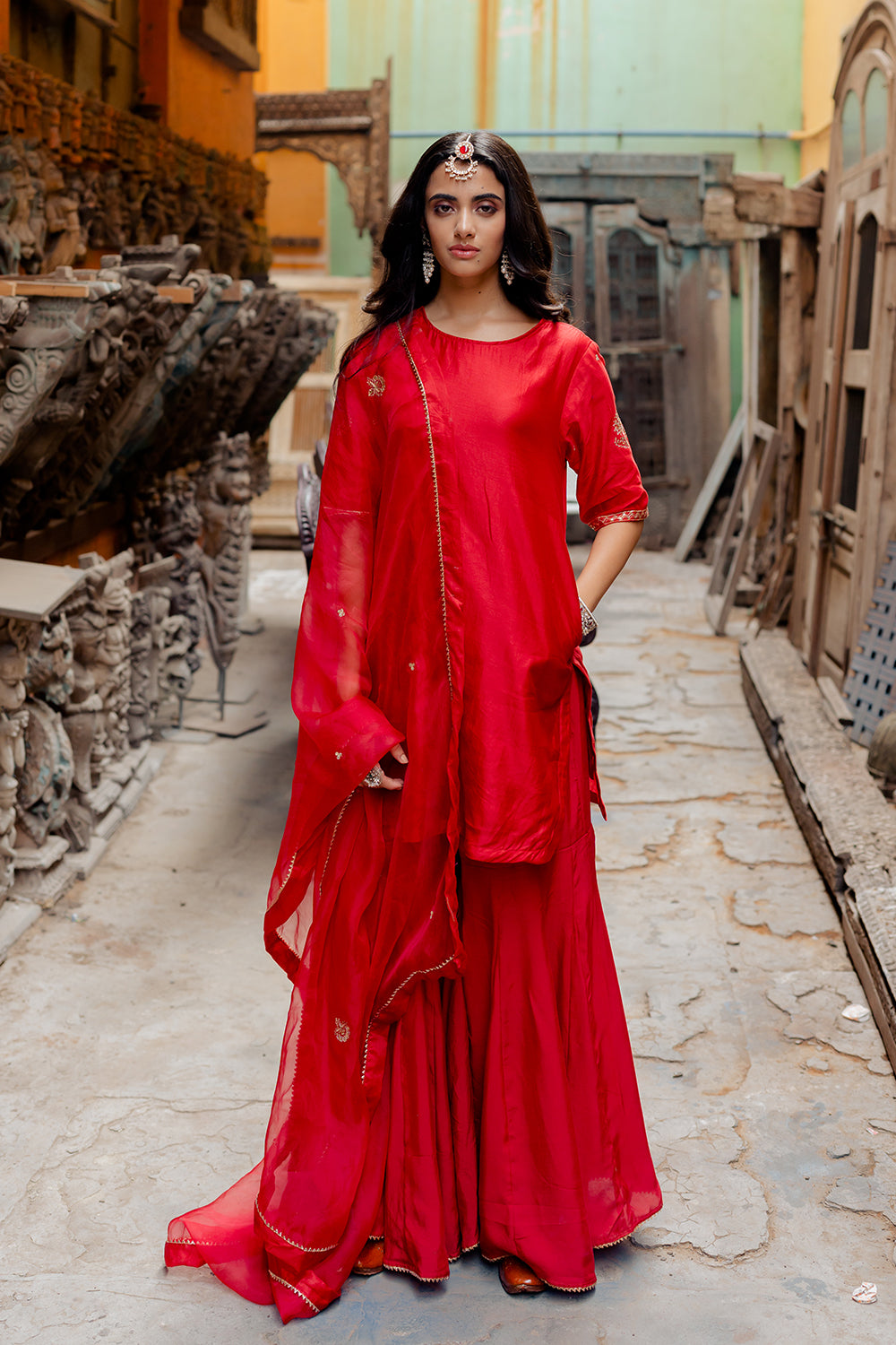 Gulabo Straight Kurta with Gharara - Red