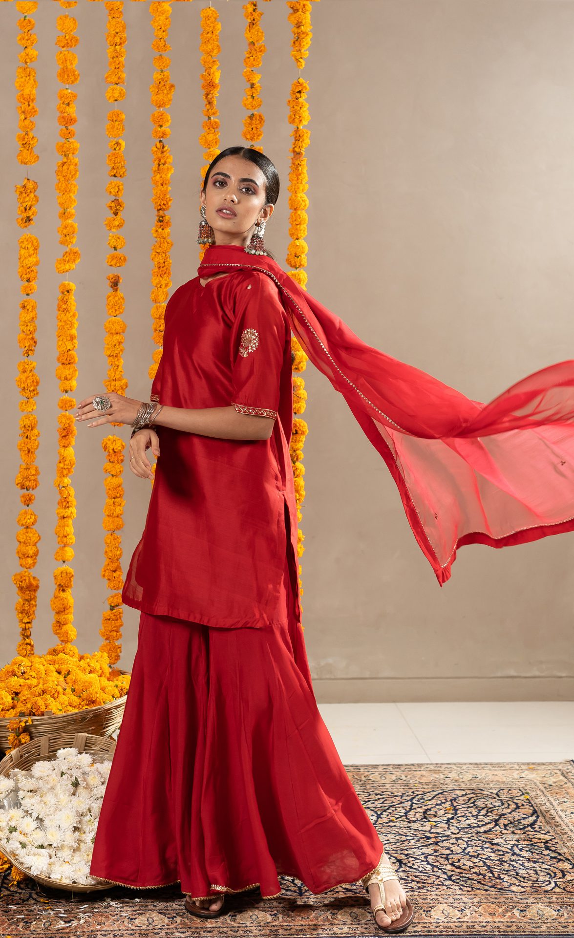 Gulabo Straight Kurta with Gharara - Red