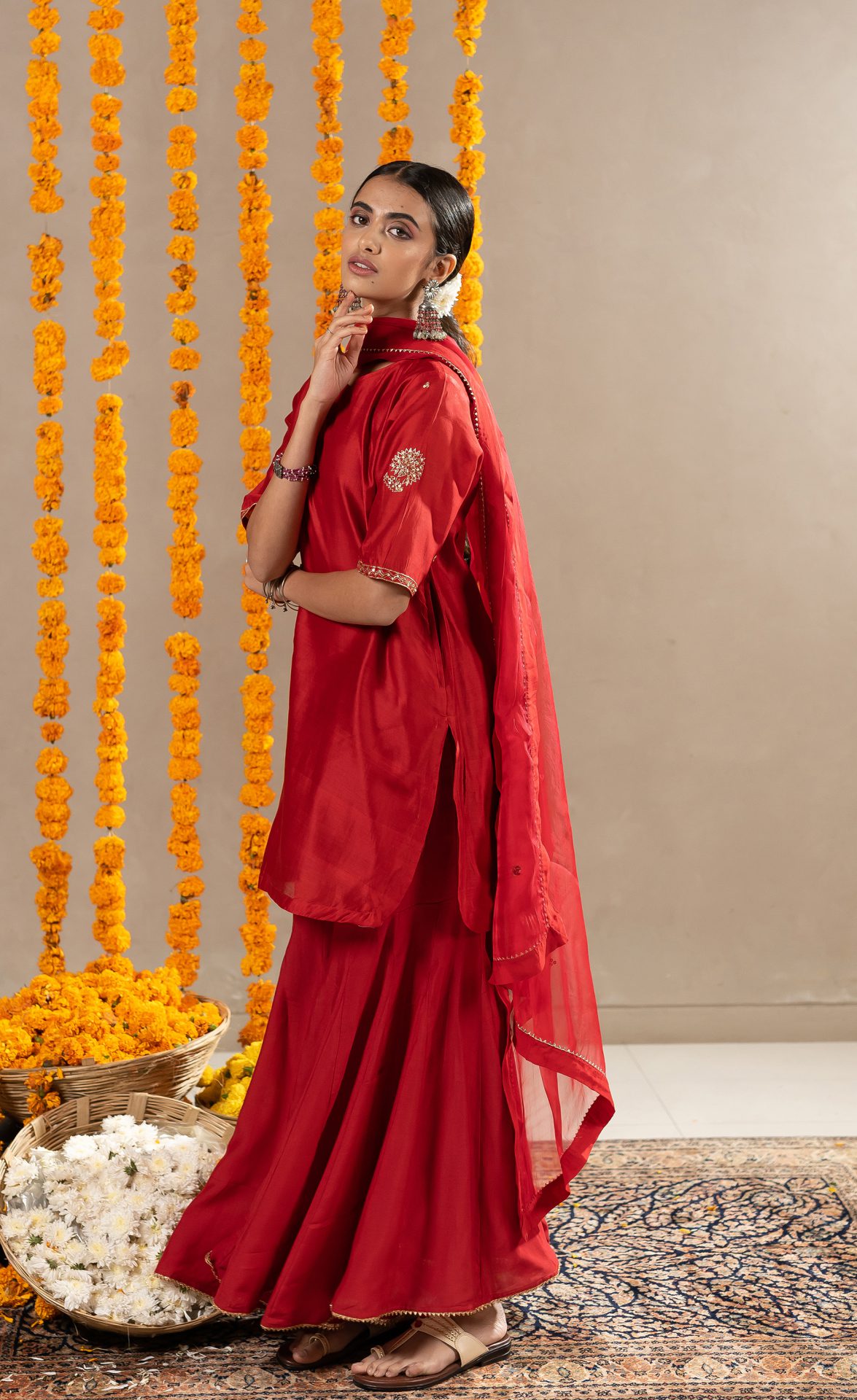 Gulabo Straight Kurta with Gharara - Red
