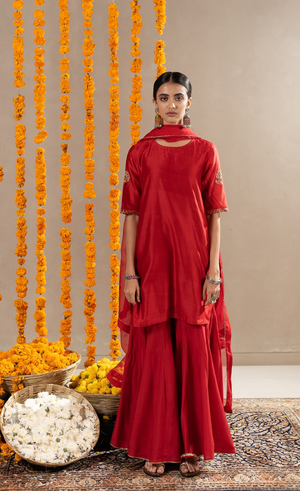 Gulabo Straight Kurta with Gharara - Red