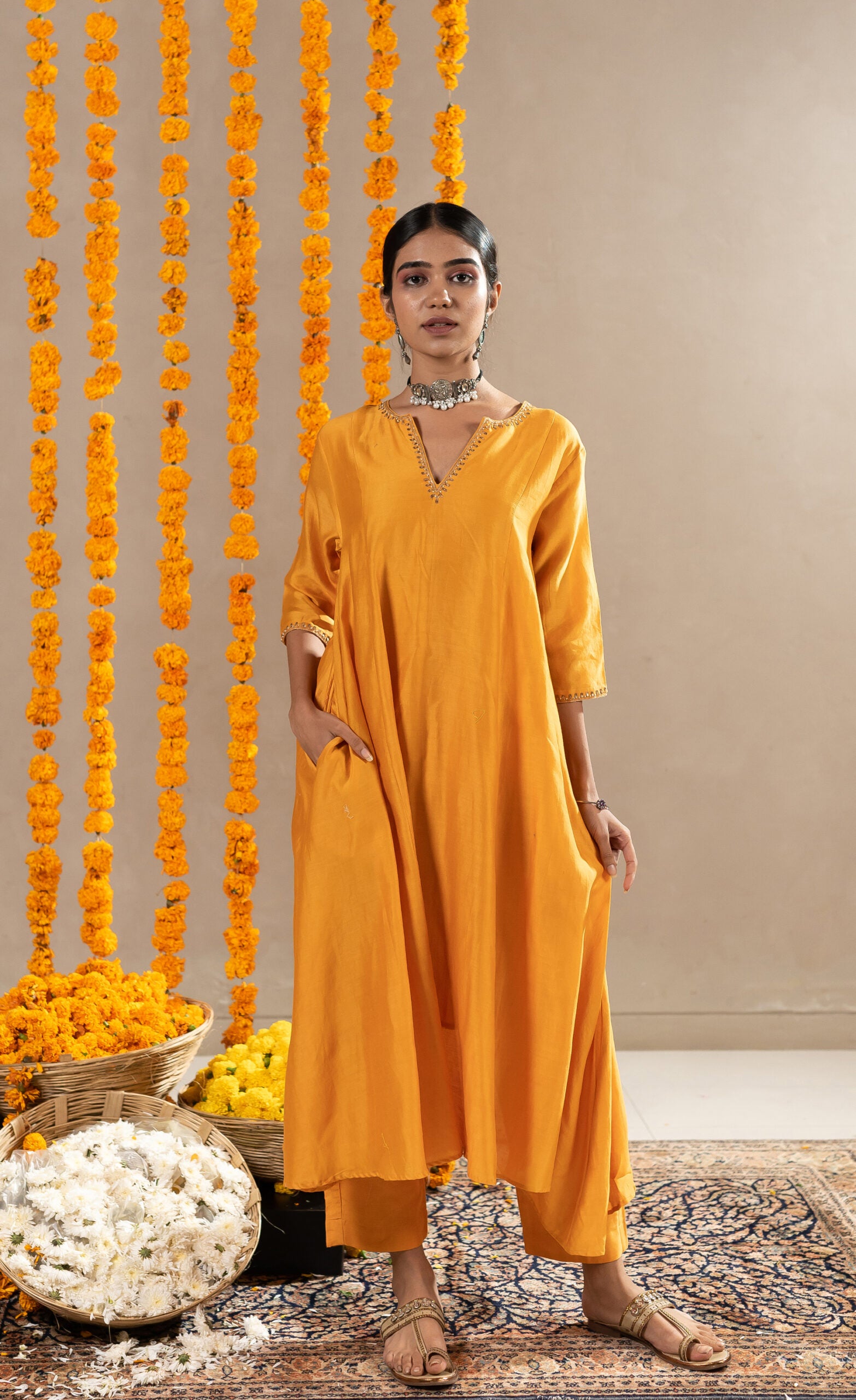 Gulchandani-Kurta-With-Pants-Mustard-Orange-