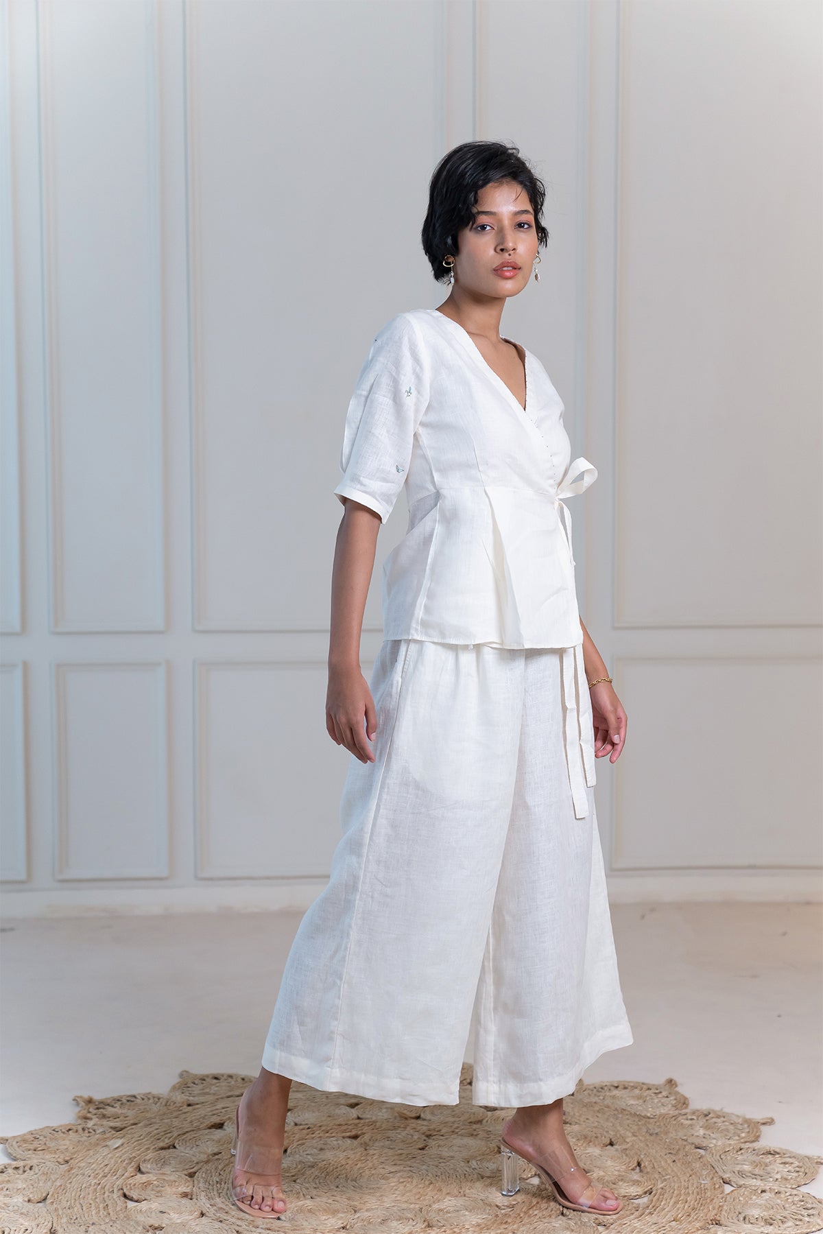 HANNAH LINEN WRAP TOP - Off-White