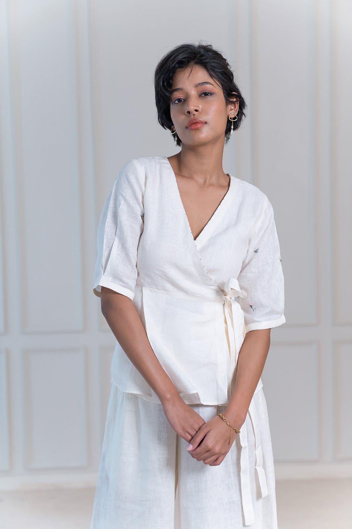 HANNAH LINEN WRAP TOP - Off-White