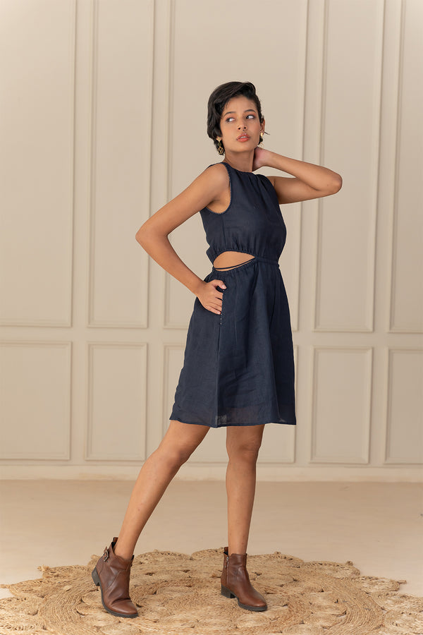 HARLOW LINEN DRESS - Blue