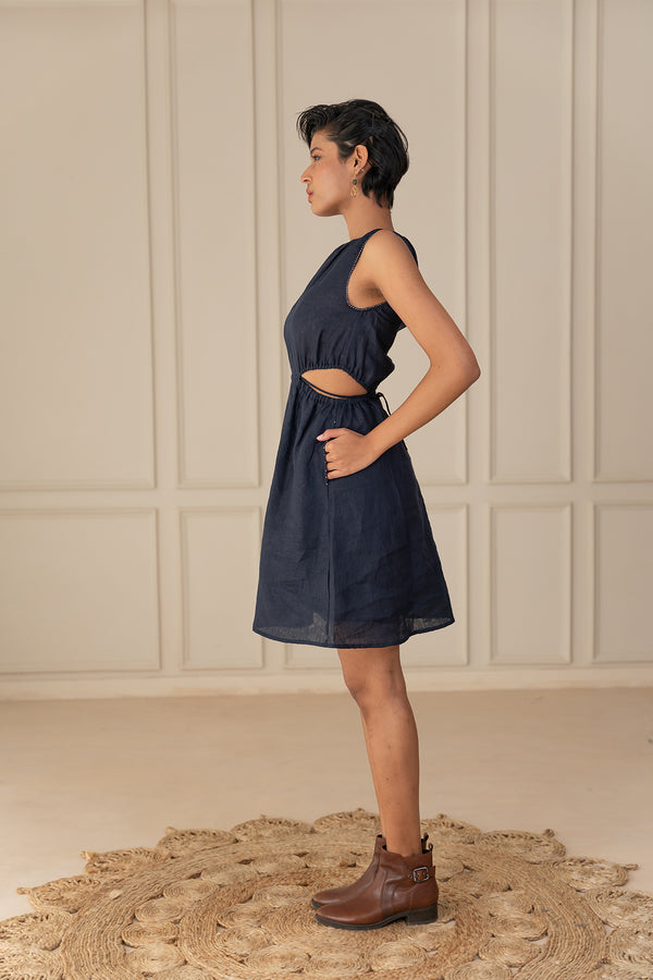 HARLOW LINEN DRESS - Blue