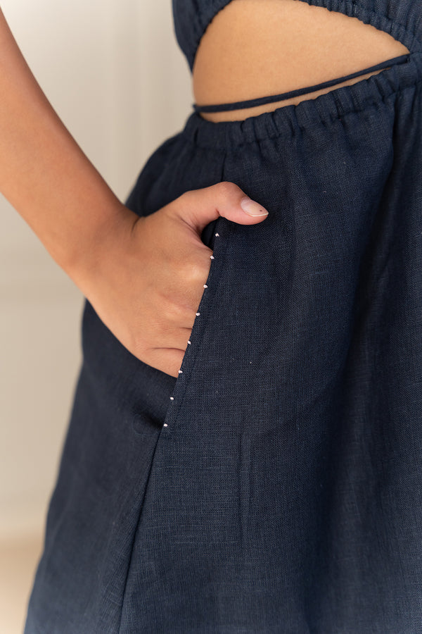 HARLOW LINEN DRESS - Blue