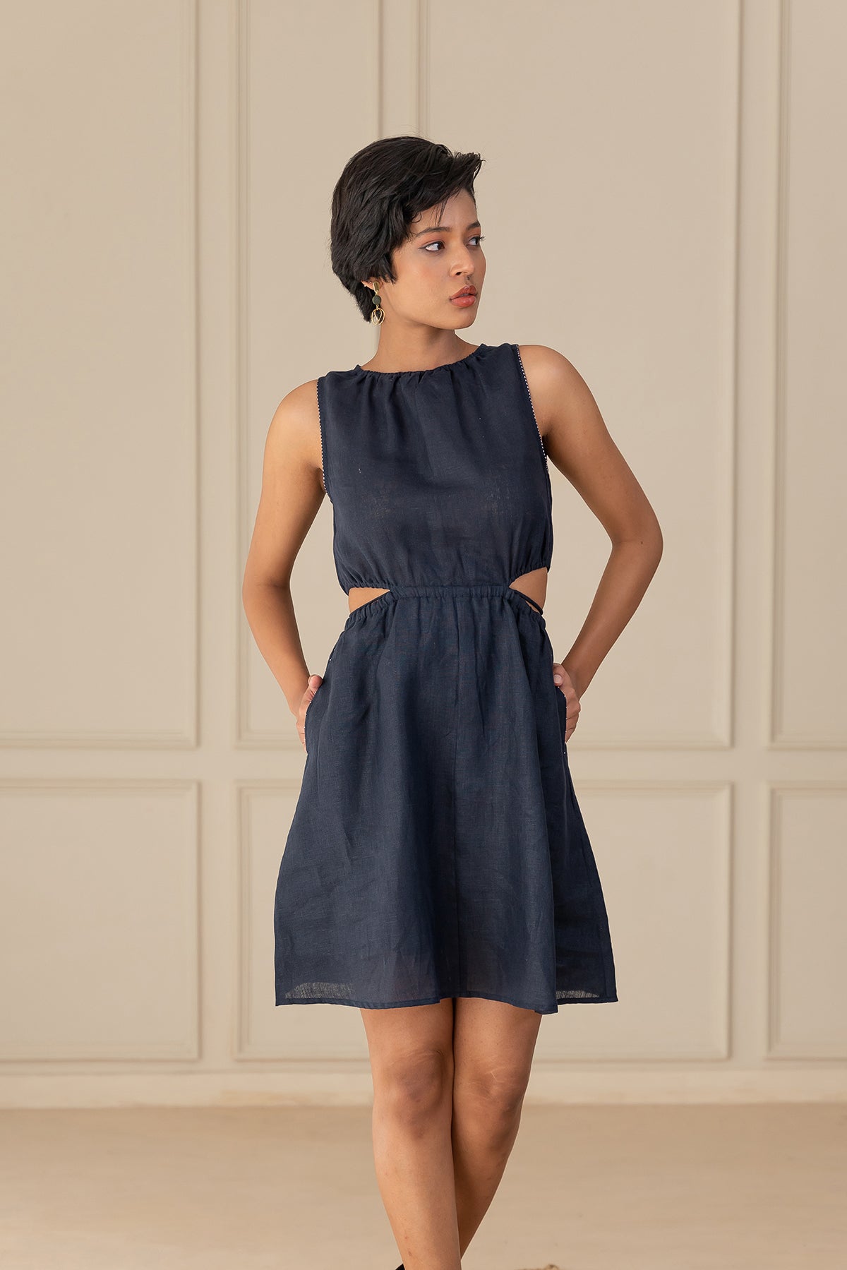HARLOW LINEN DRESS - Blue