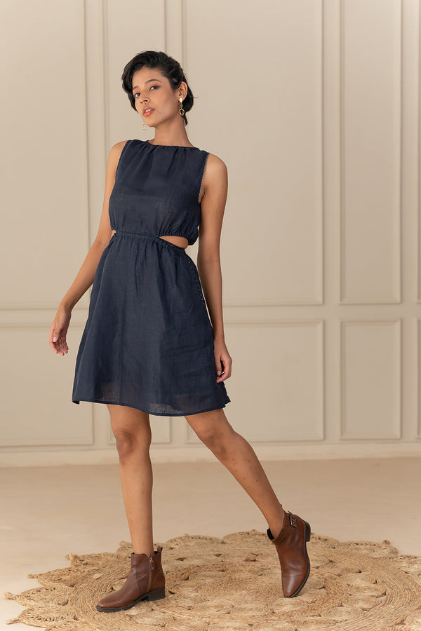 HARLOW LINEN DRESS - Blue