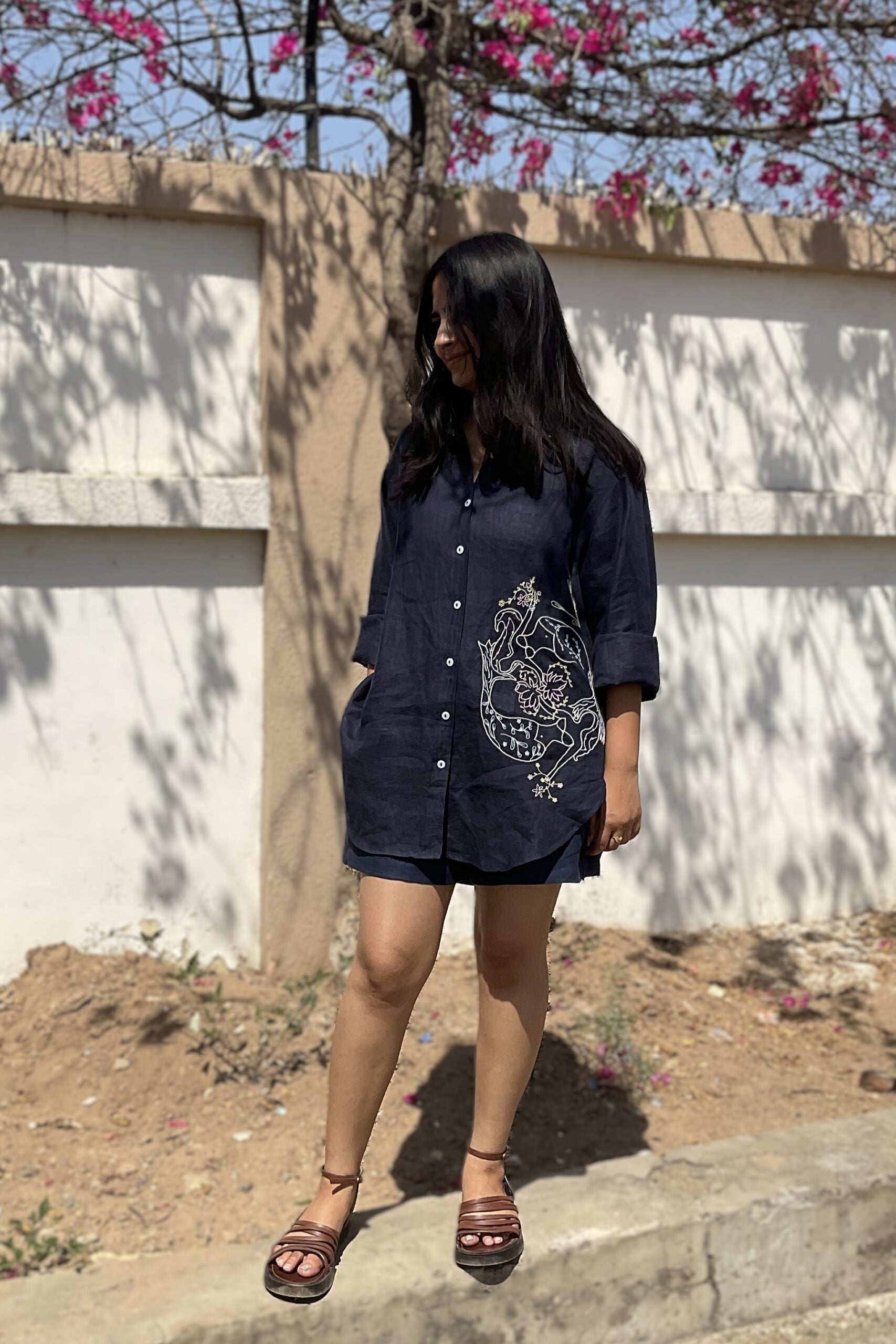 Pisces Linen Shirt - Navy Blue