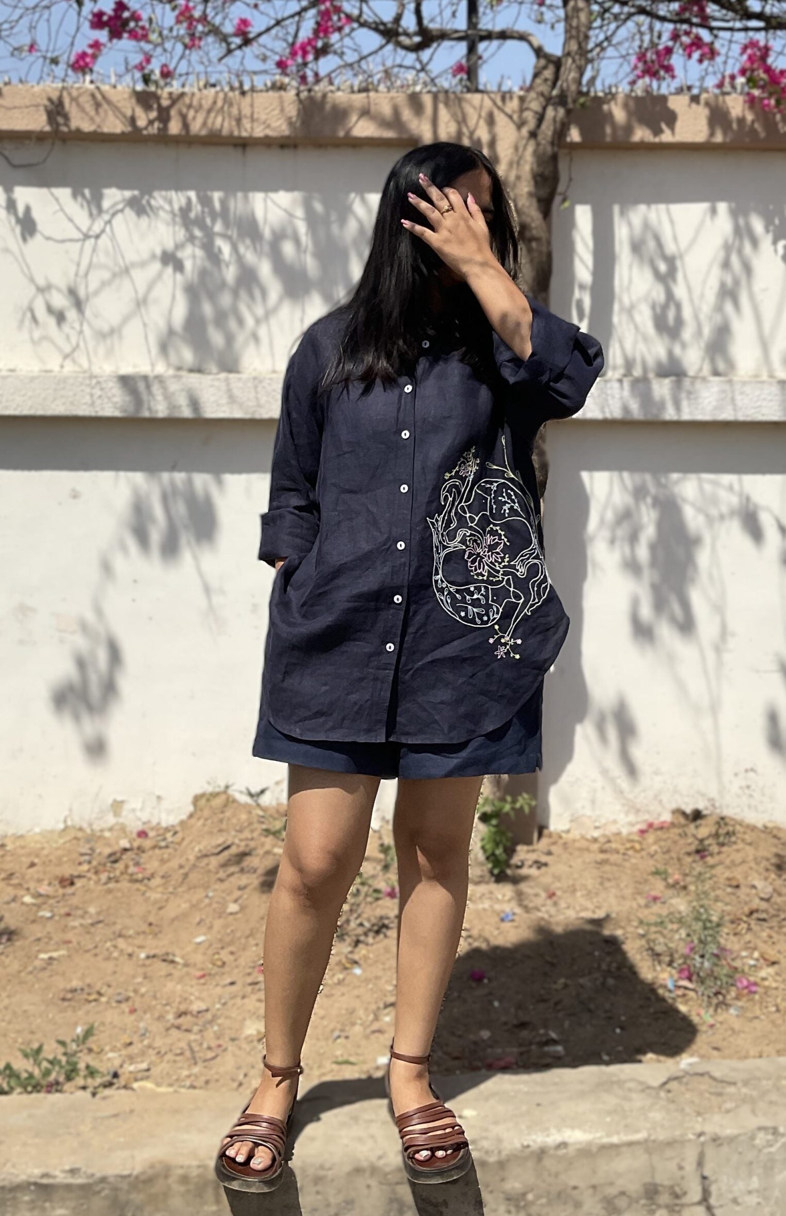 Pisces Linen Shirt - Navy Blue