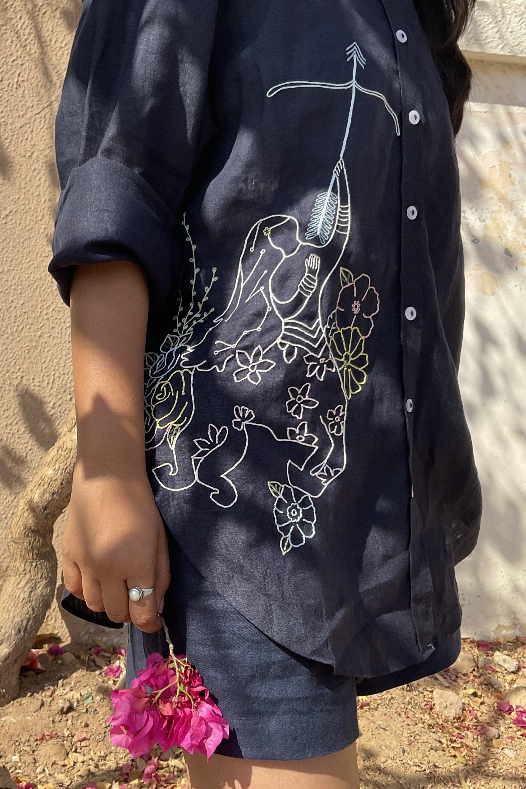 Sagittarius Linen Shirt - Navy Blue
