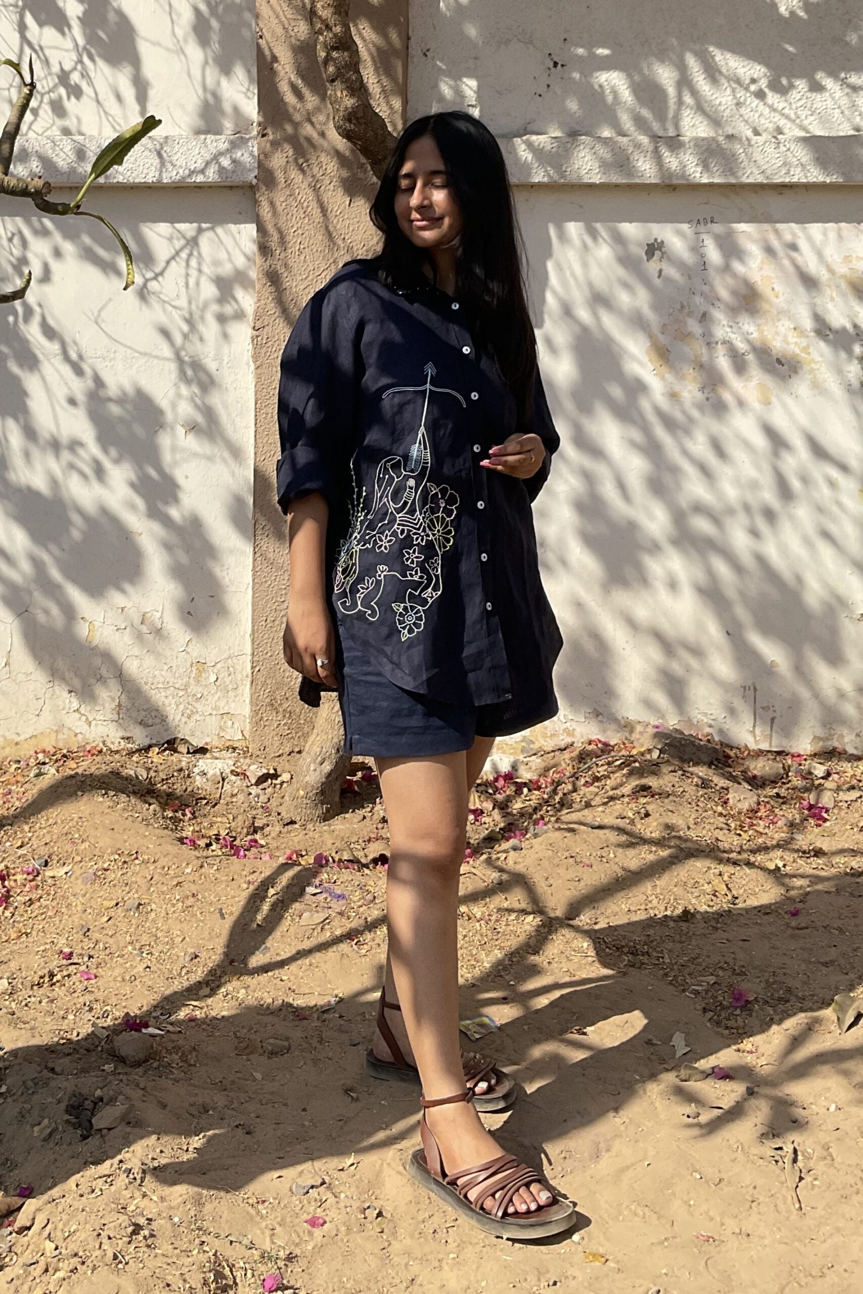 Sagittarius Linen Shirt - Navy Blue