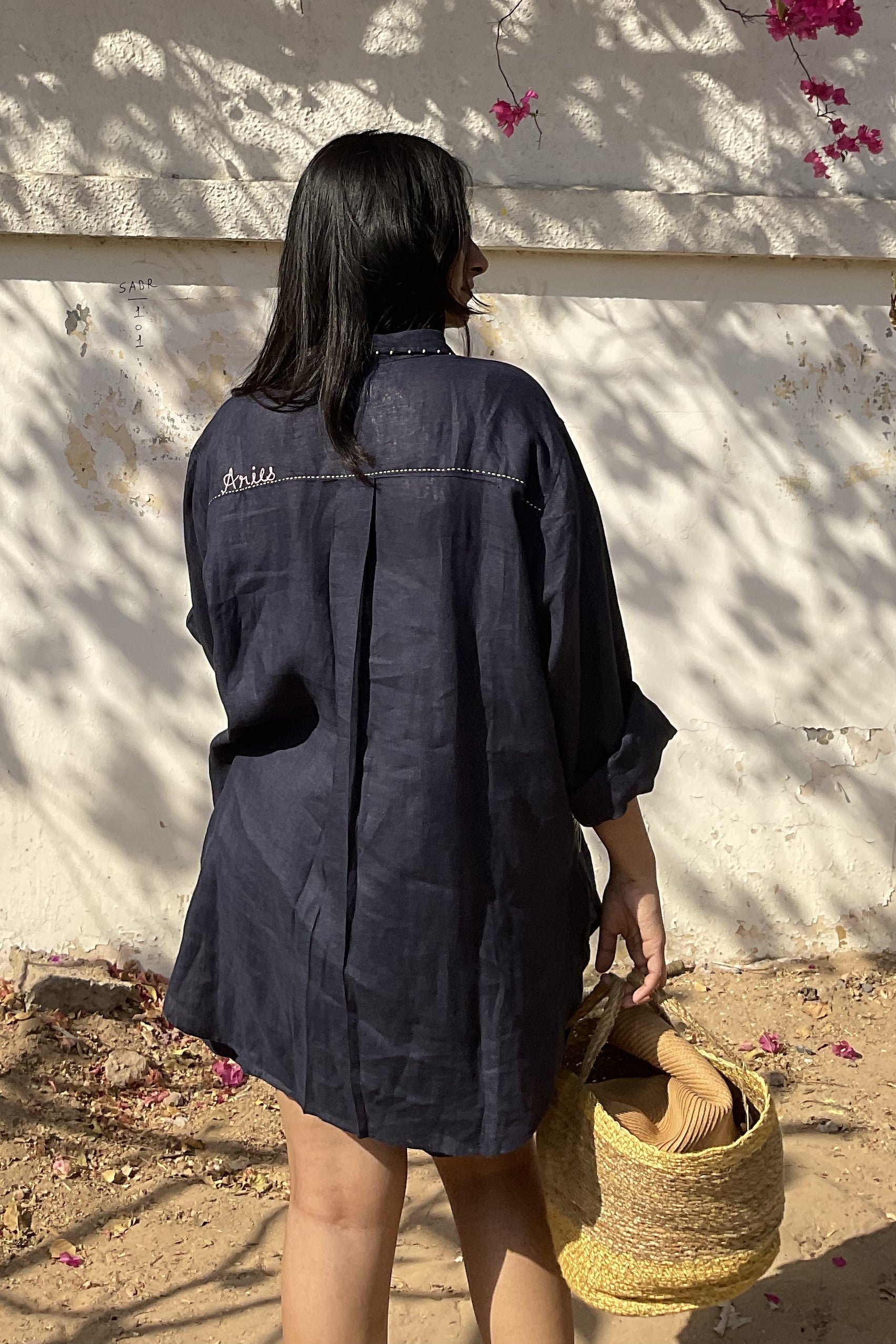 Aries Linen Shirt - Navy Blue
