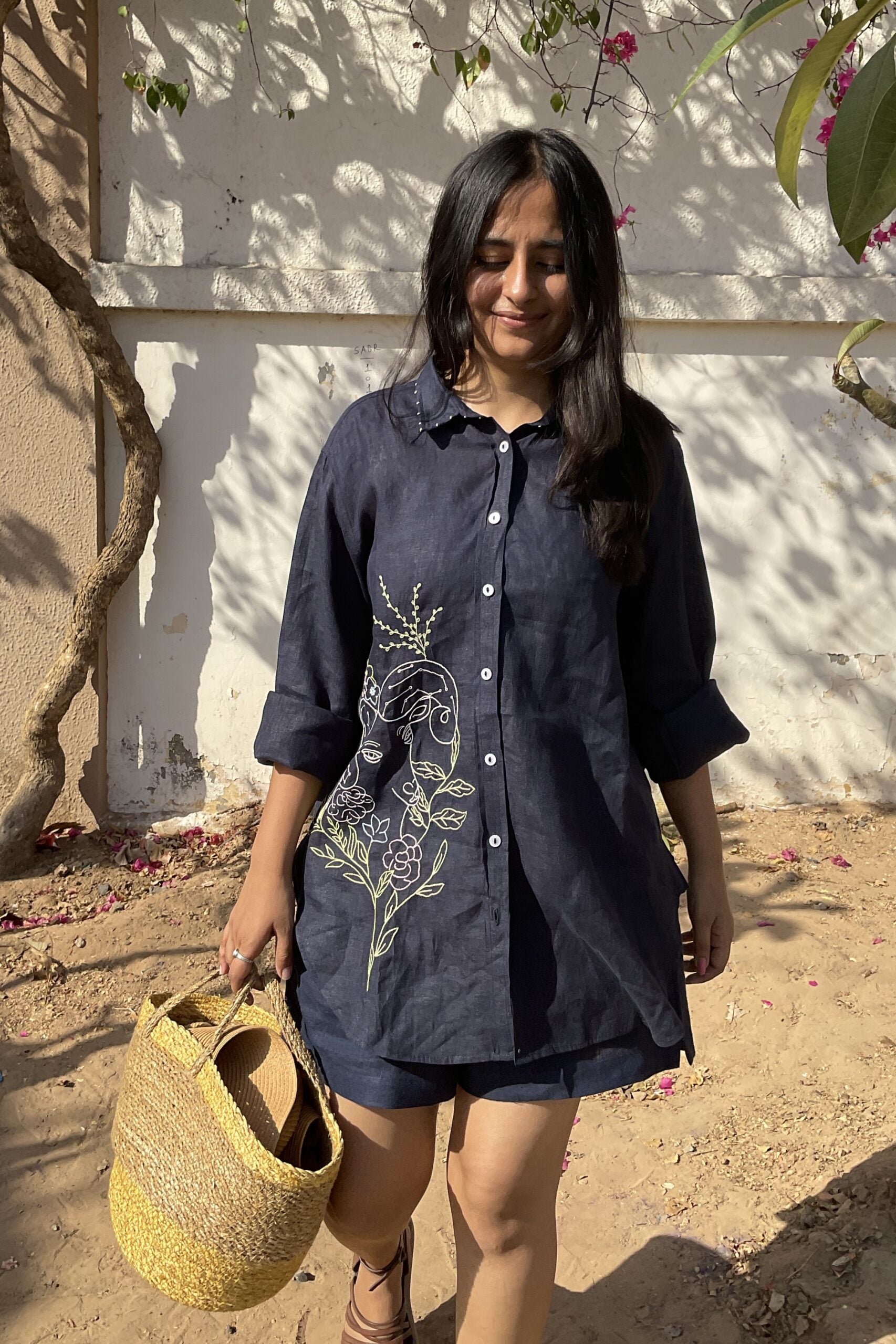 Aries Linen Shirt - Navy Blue