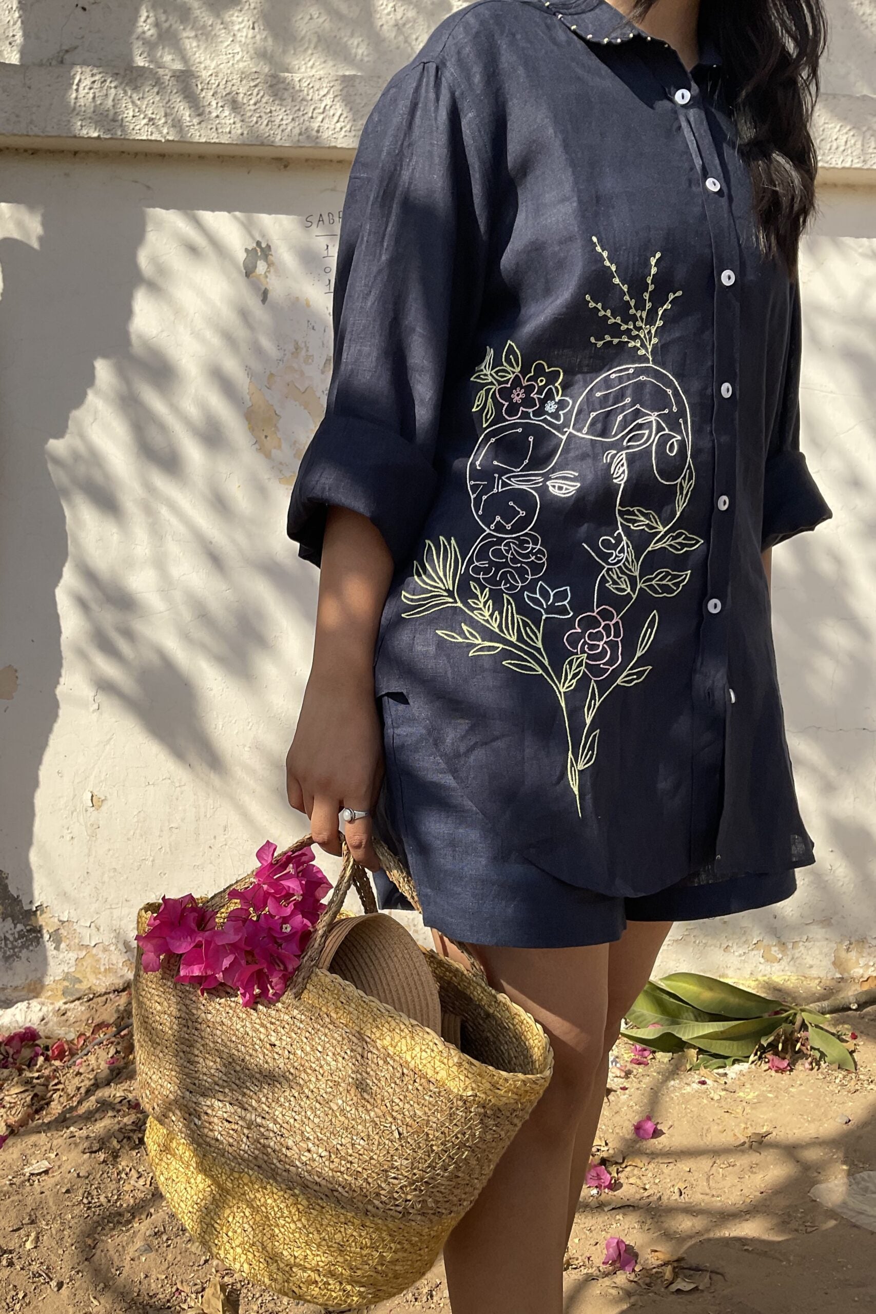 Aries Linen Shirt - Navy Blue