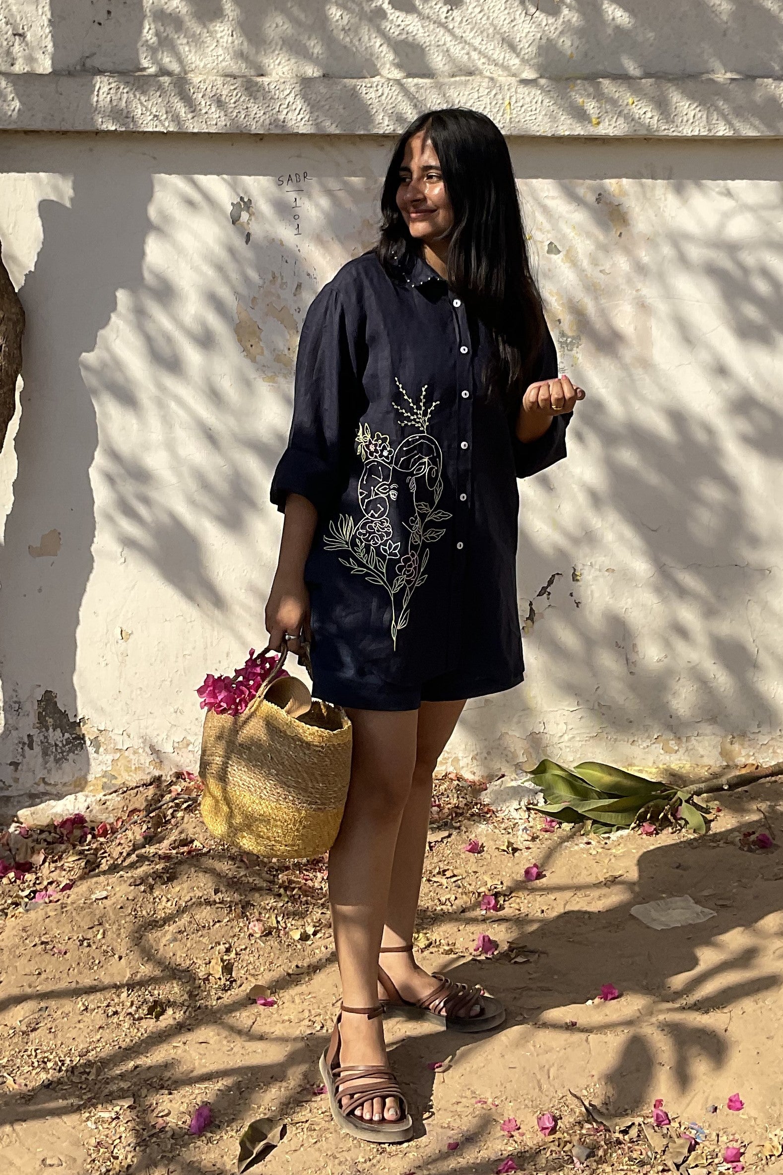 Aries Linen Shirt - Navy Blue