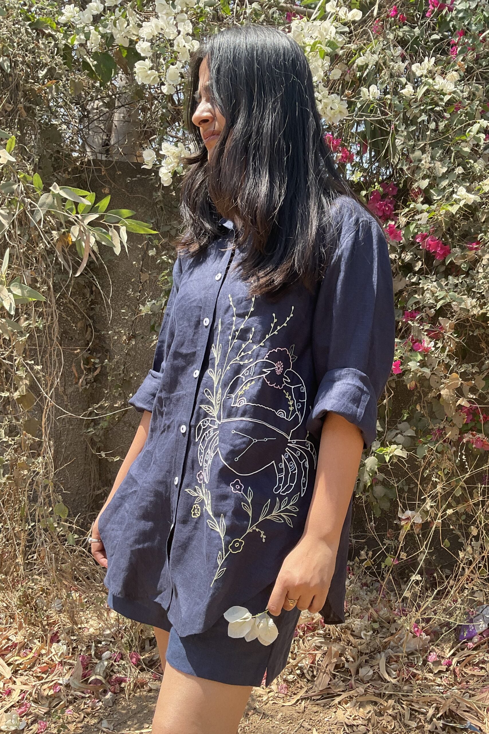 Cancer Linen Shirt - Navy Blue