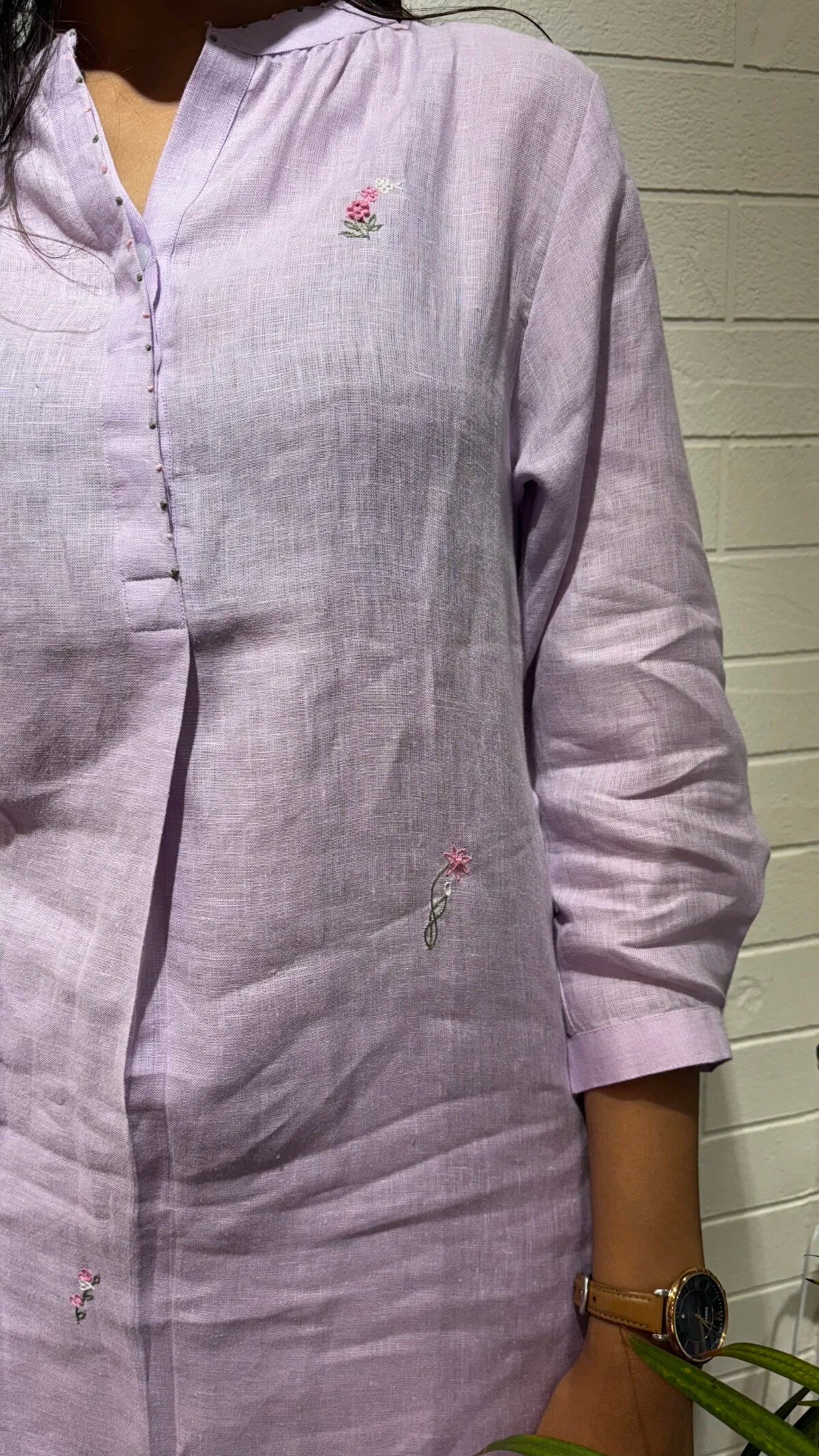 Linen Short Kurta- Lilac