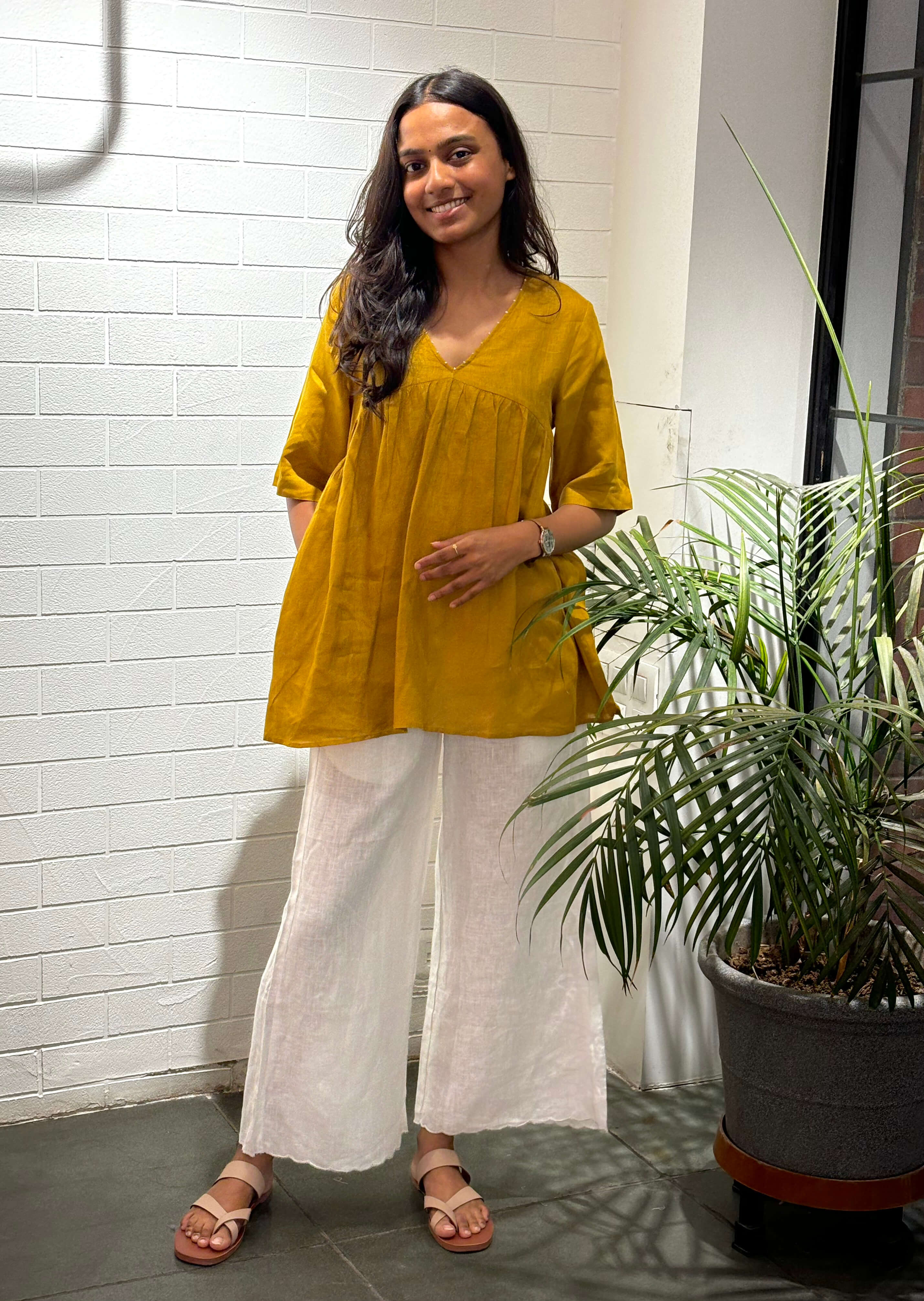 Linen Sabina Top - Mustard