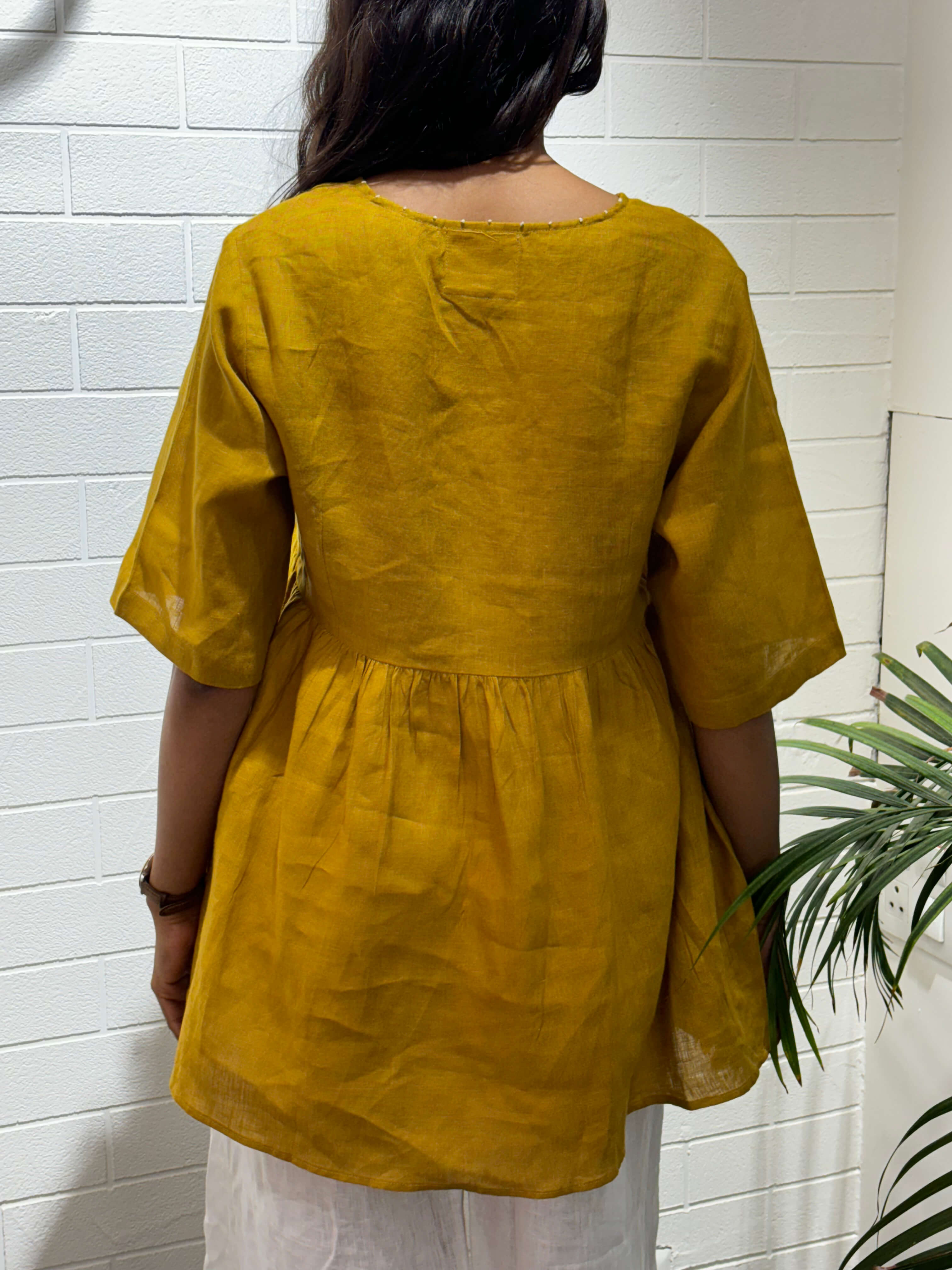 Linen Sabina Top - Mustard