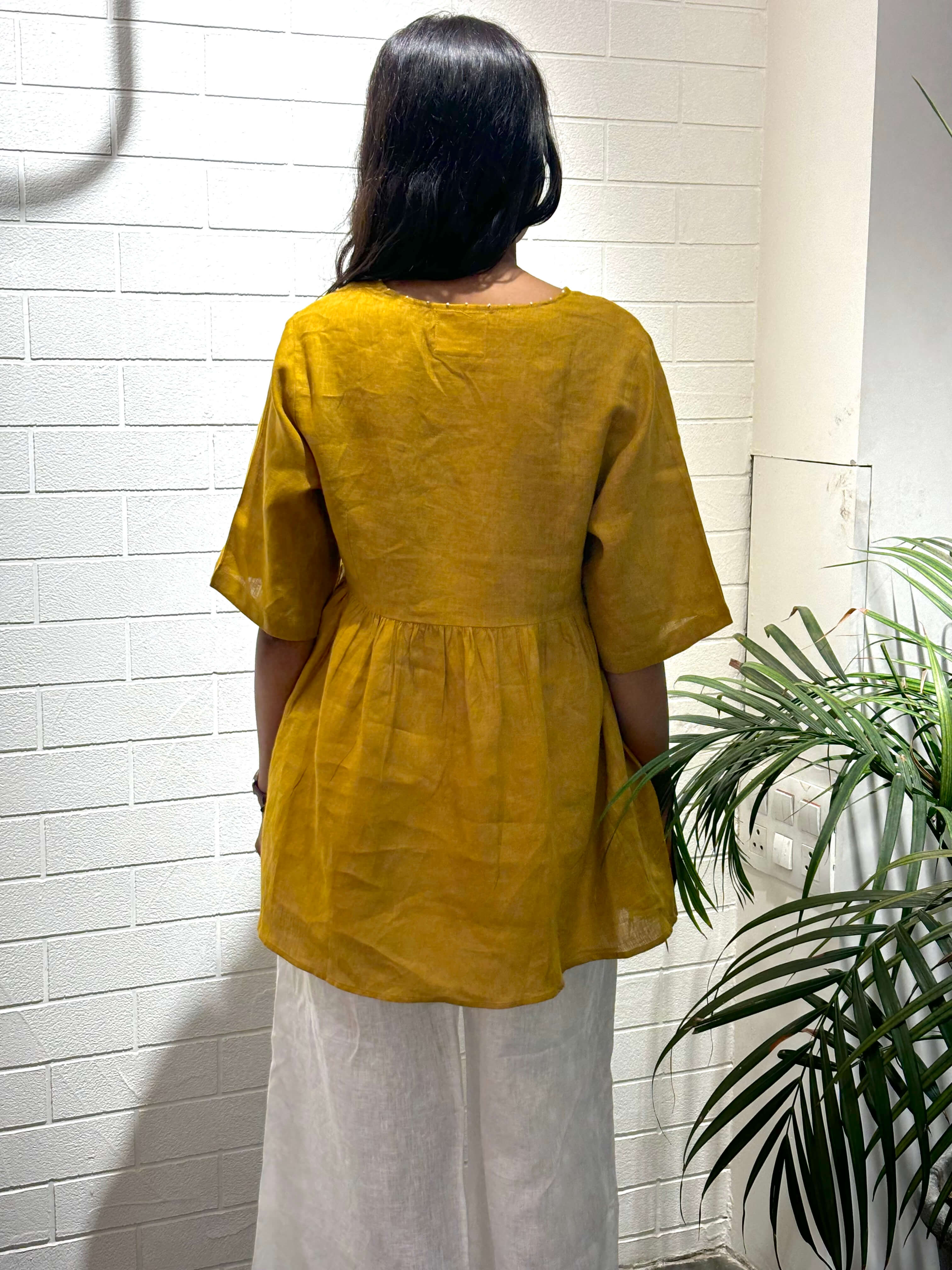 Linen Sabina Top - Mustard