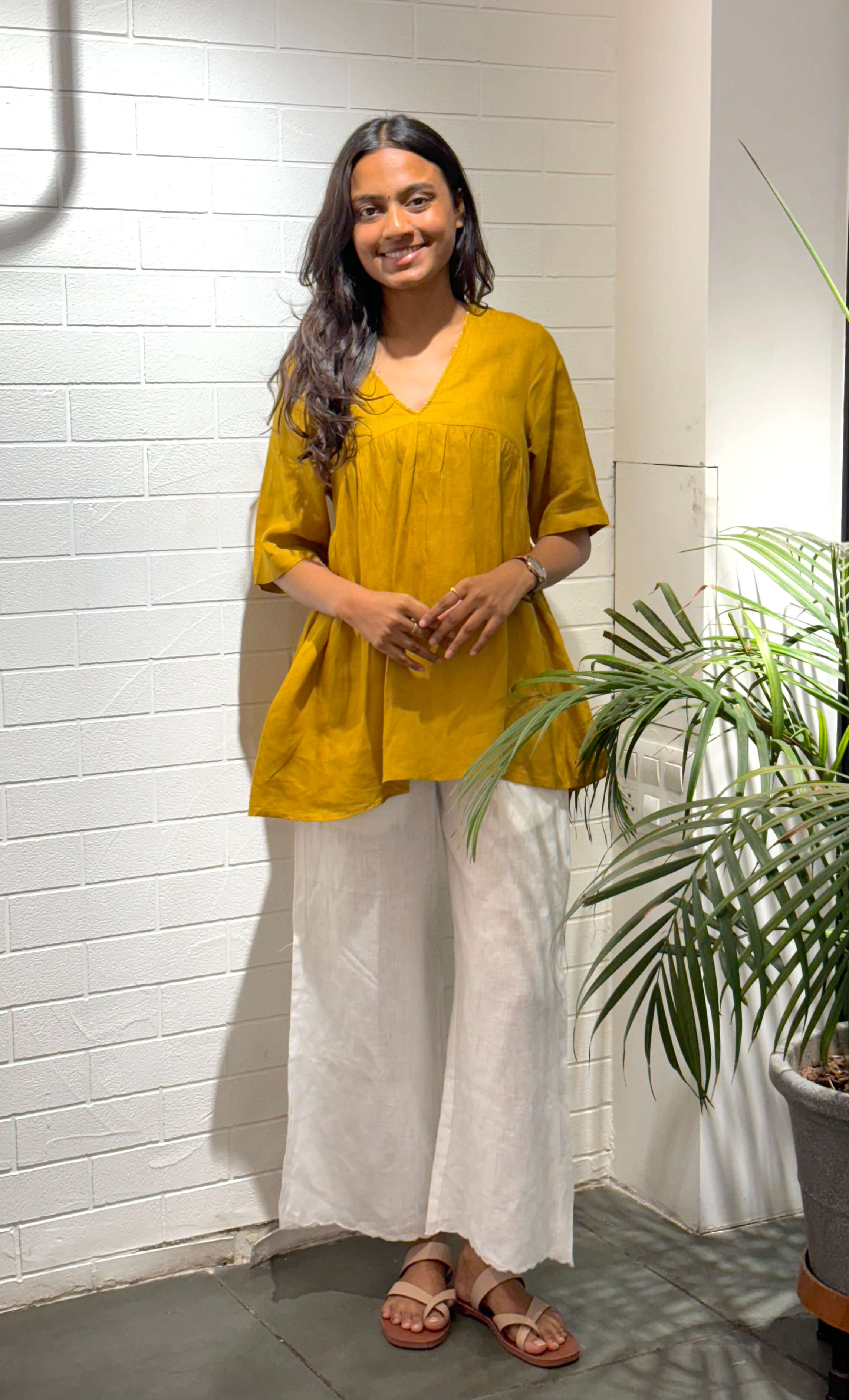 Linen Sabina Top - Mustard