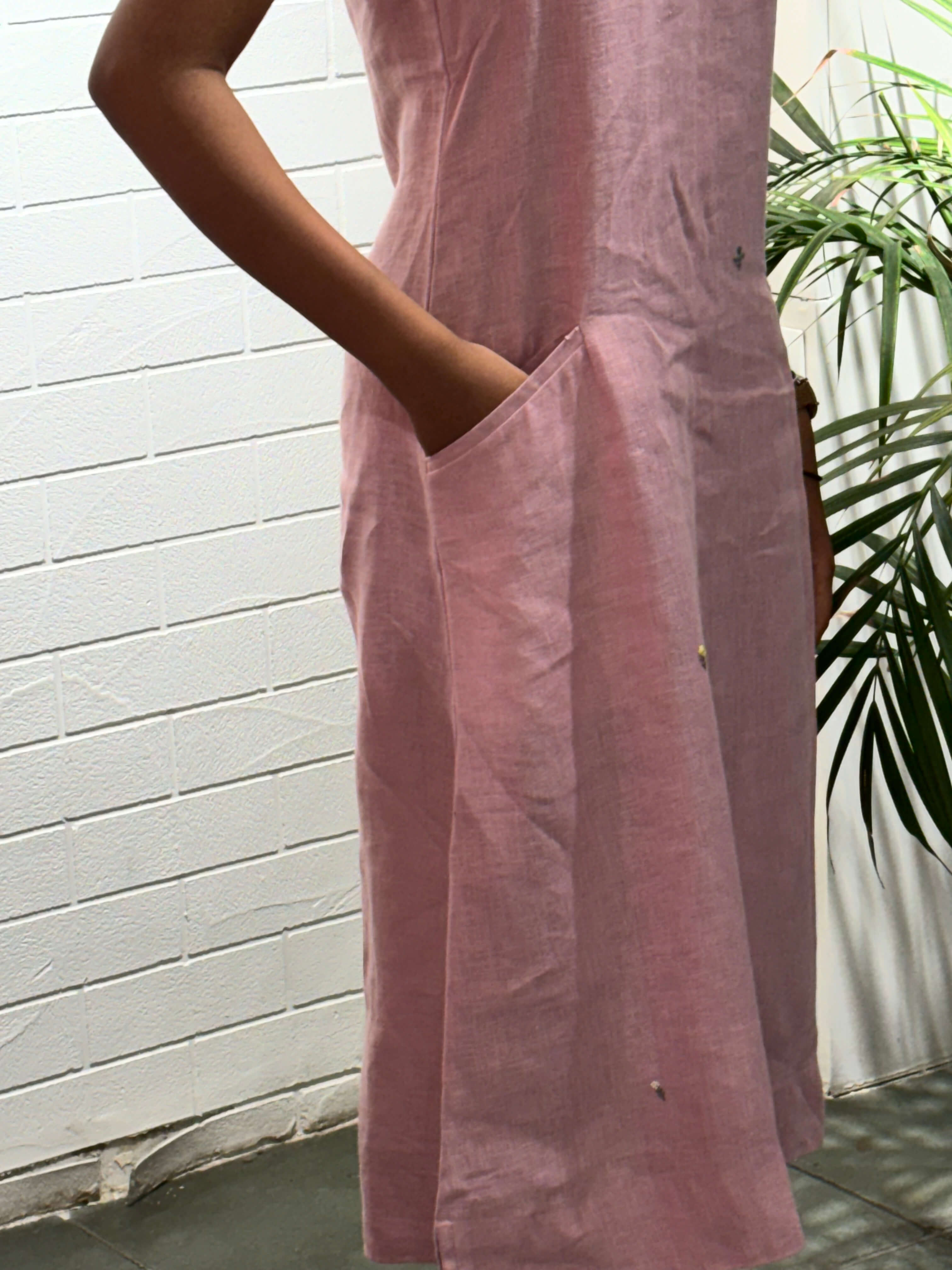 Linen Suzan Welt Pocket Dress - Cashew