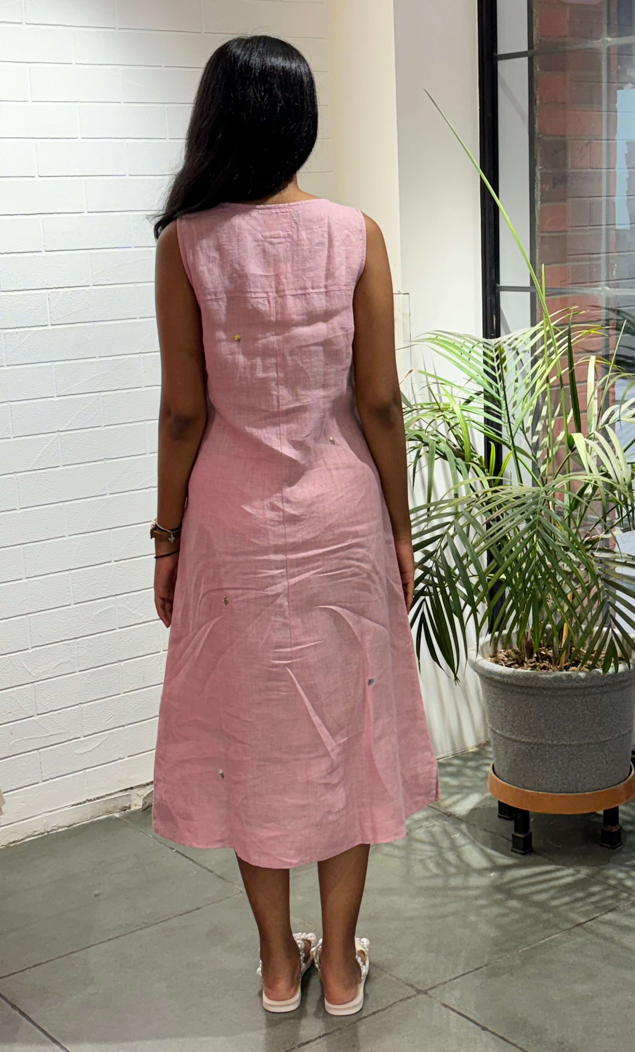 Linen Suzan Welt Pocket Dress - Cashew