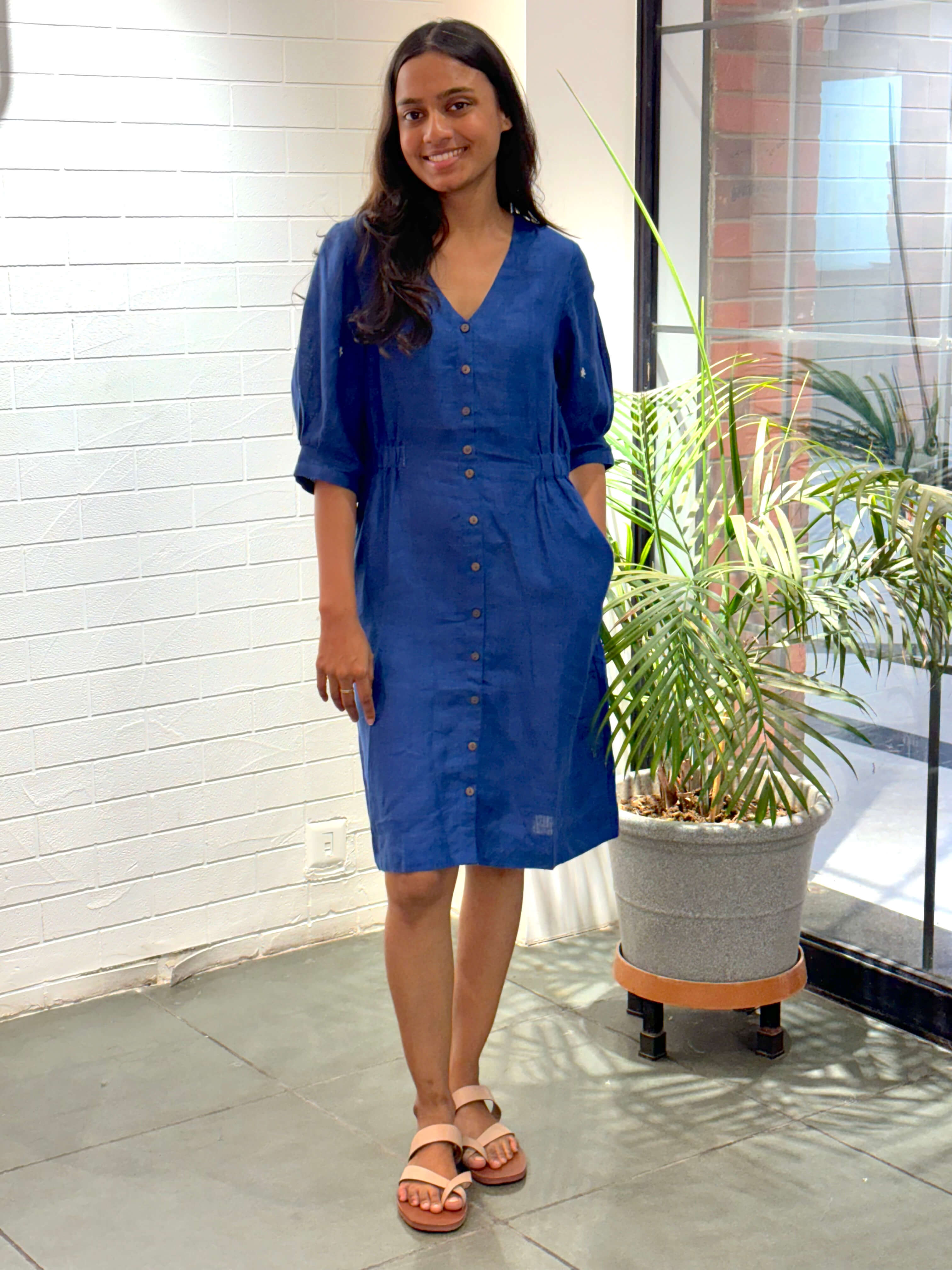 Linen Manjari Dress - Blue
