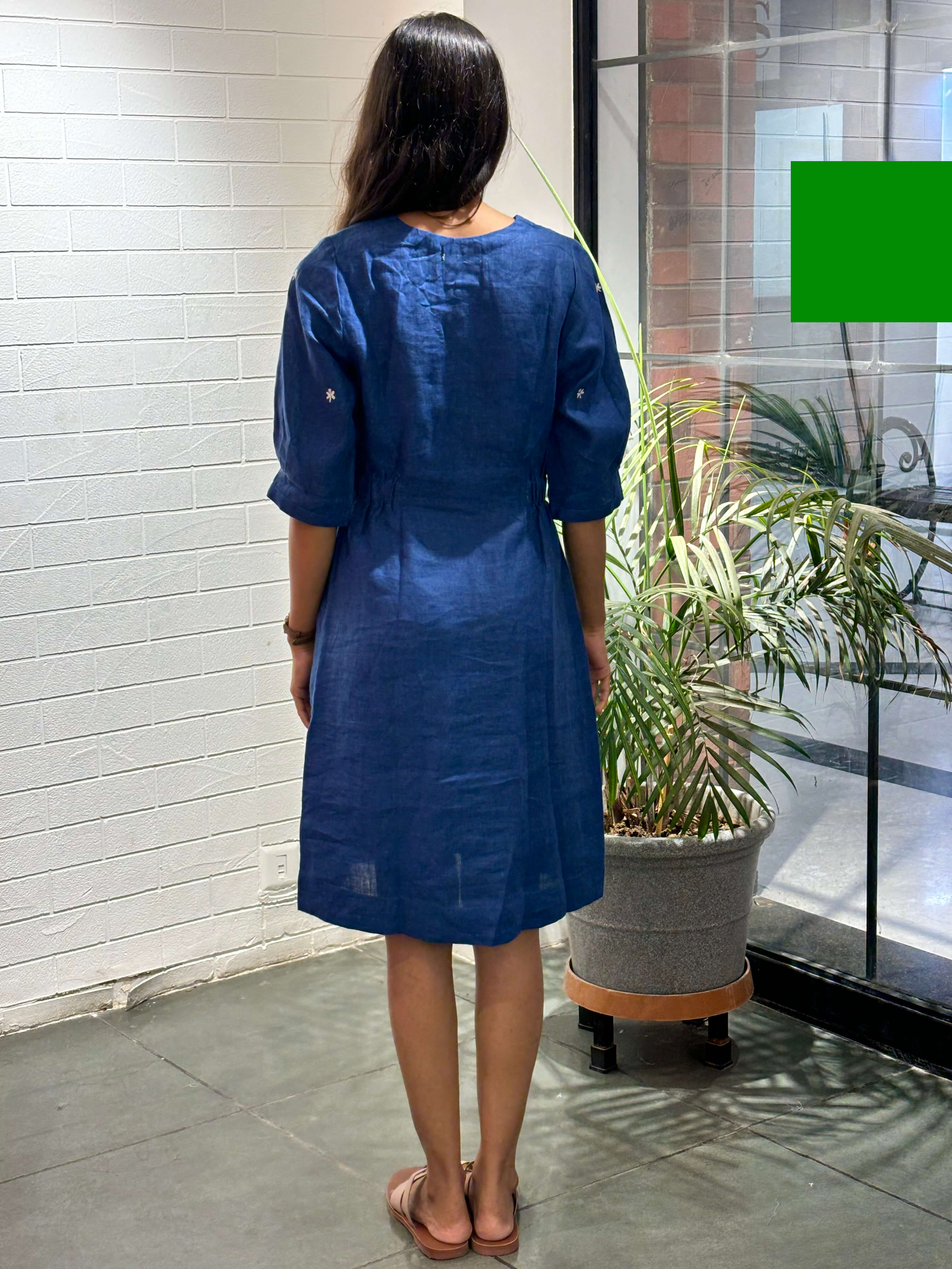 Linen Manjari Dress - Blue
