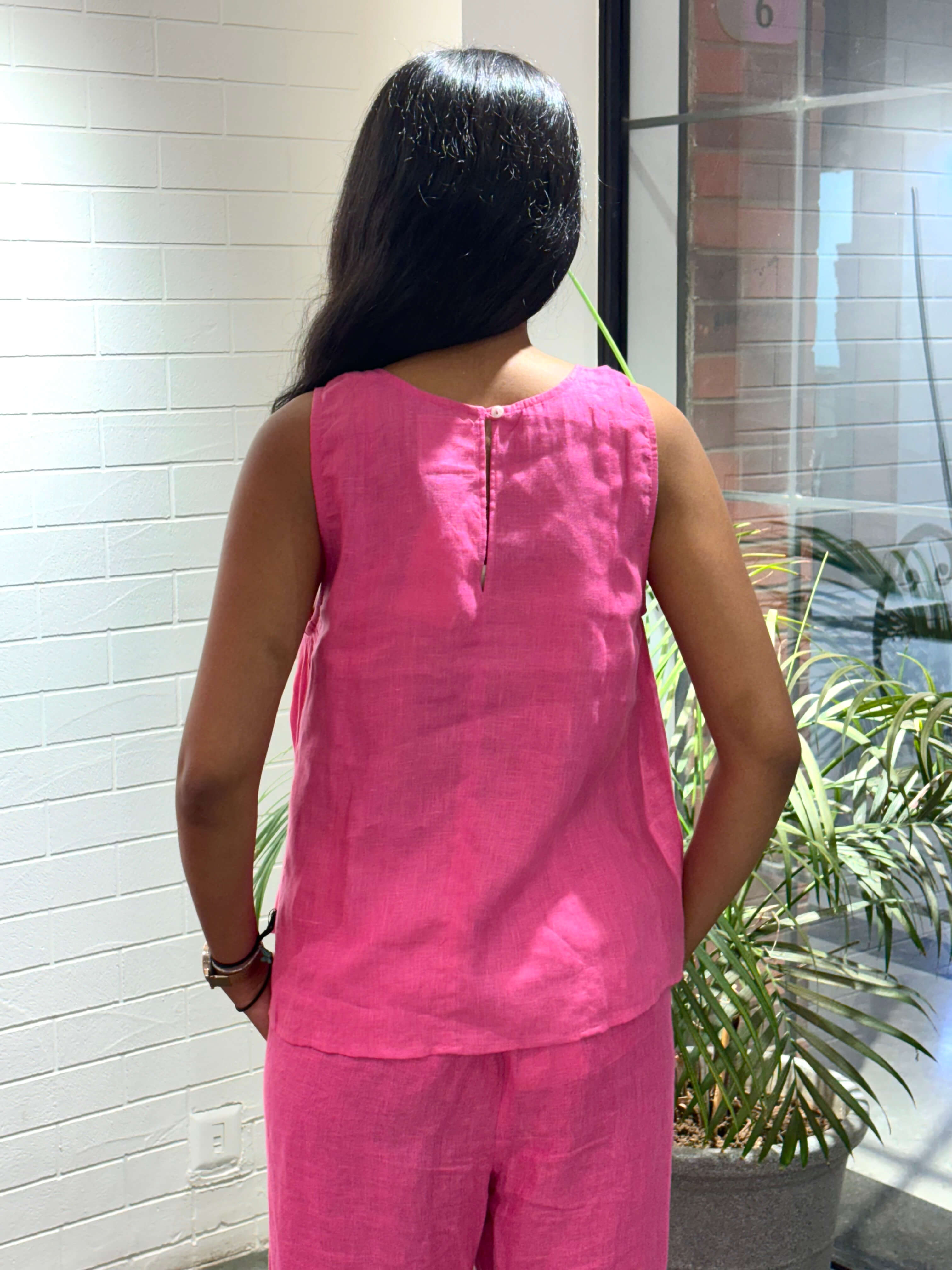 Linen Long Kylie Top - Pink