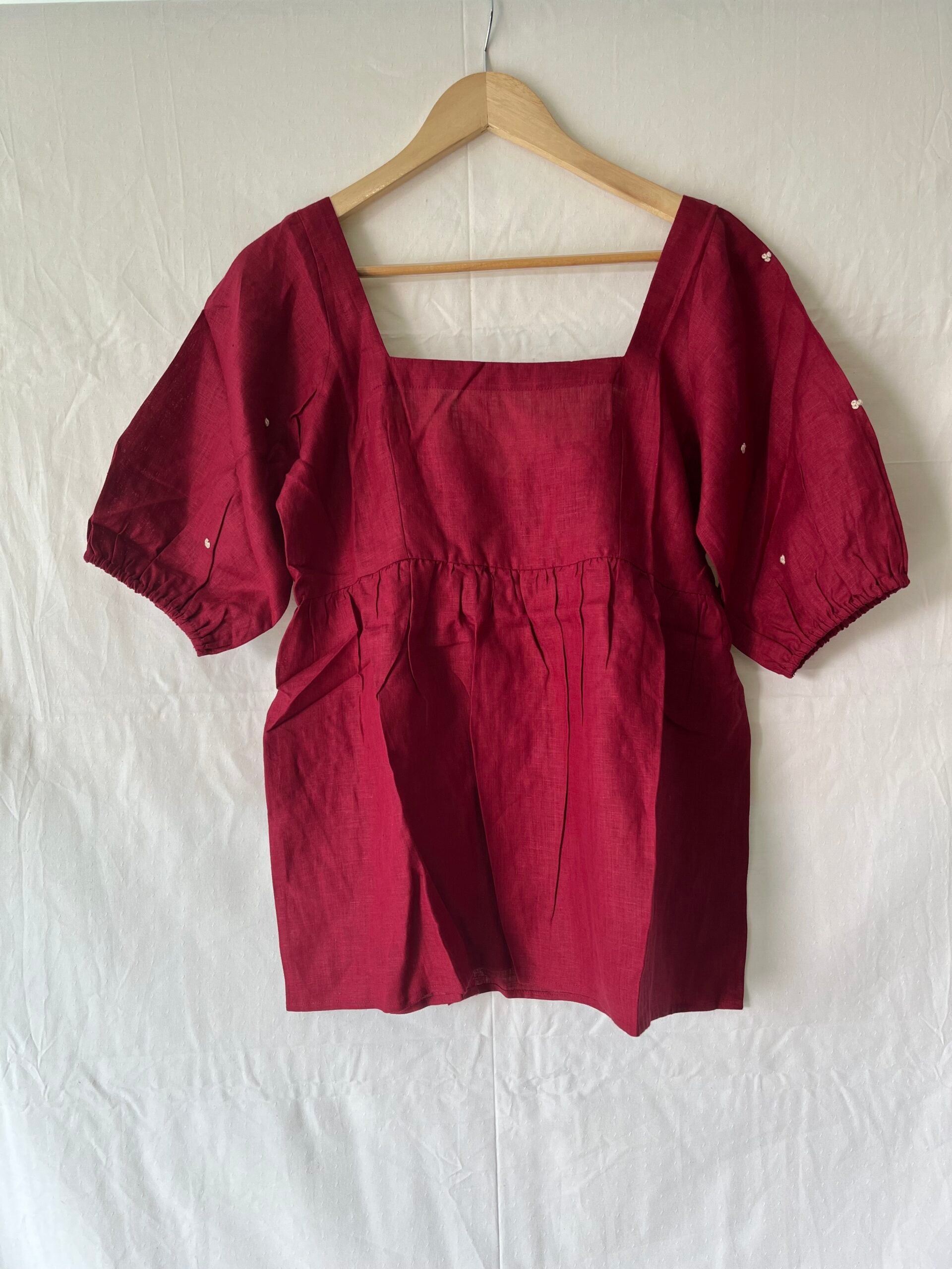 Linen Back Knot Top - Red