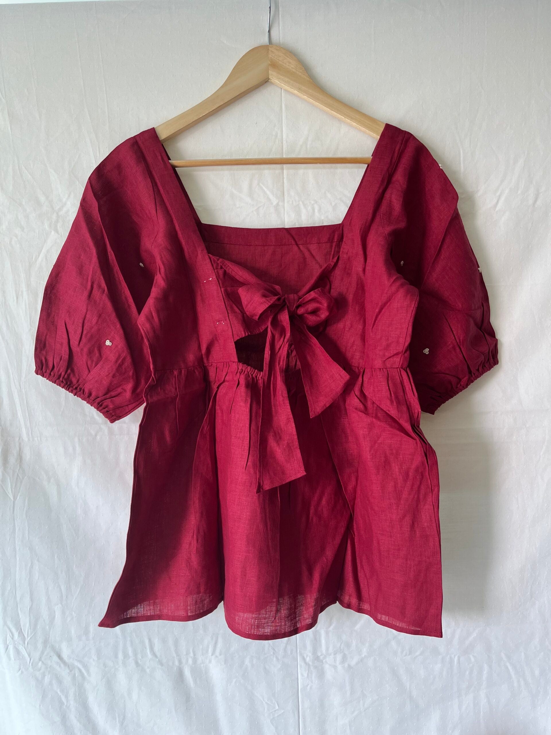 Linen Back Knot Top - Red