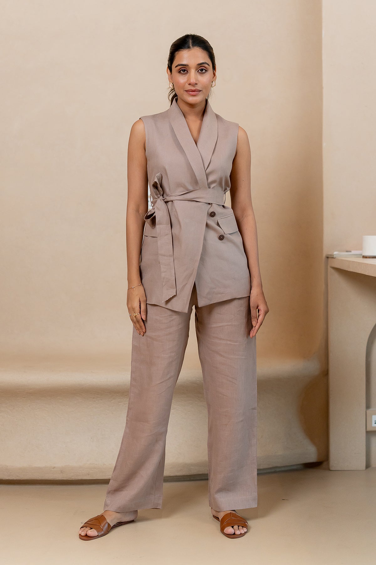 Ivan Linen Zipper Pants- Mud