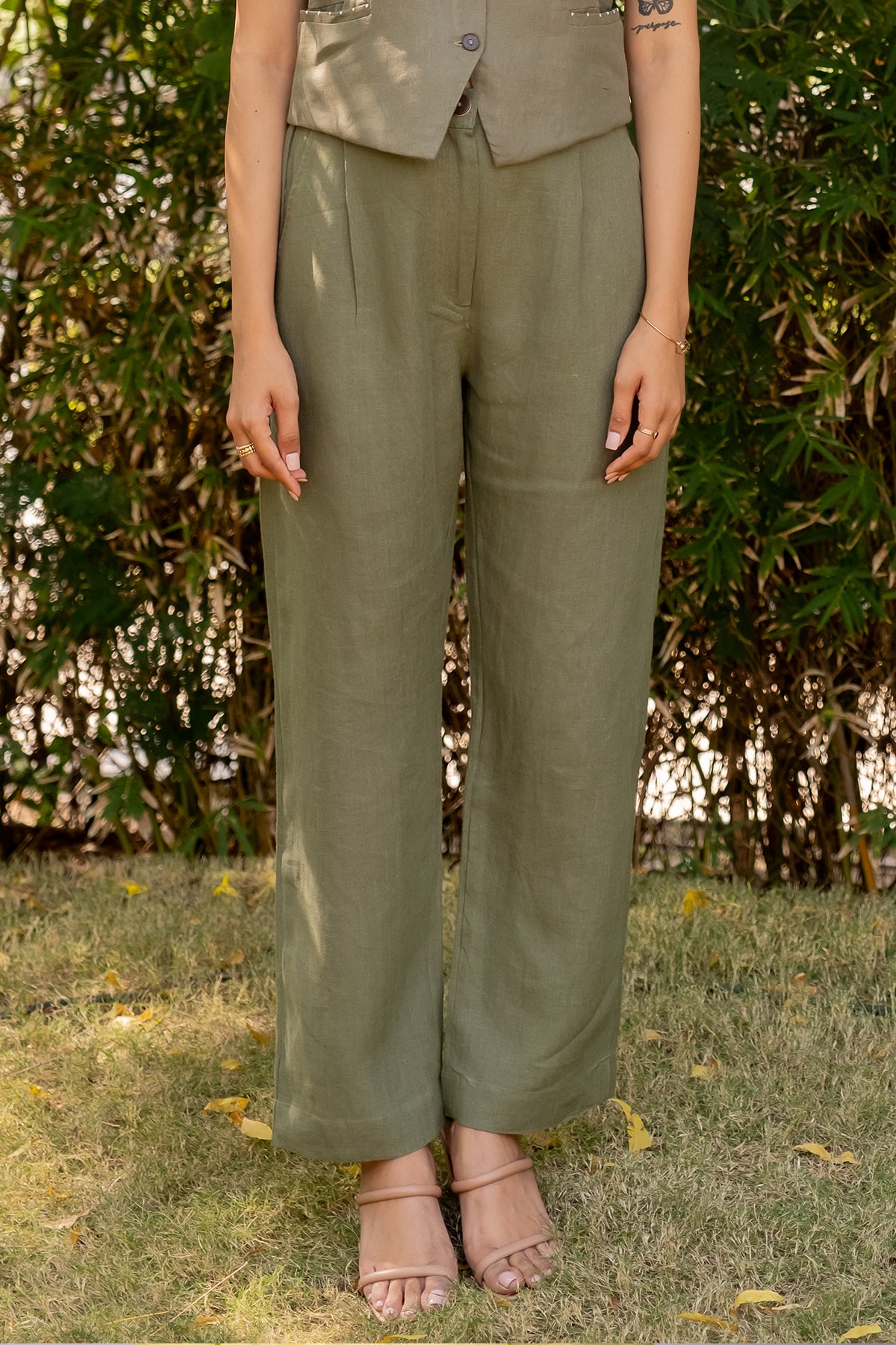Ivan Linen Zipper Pants – Olive Green