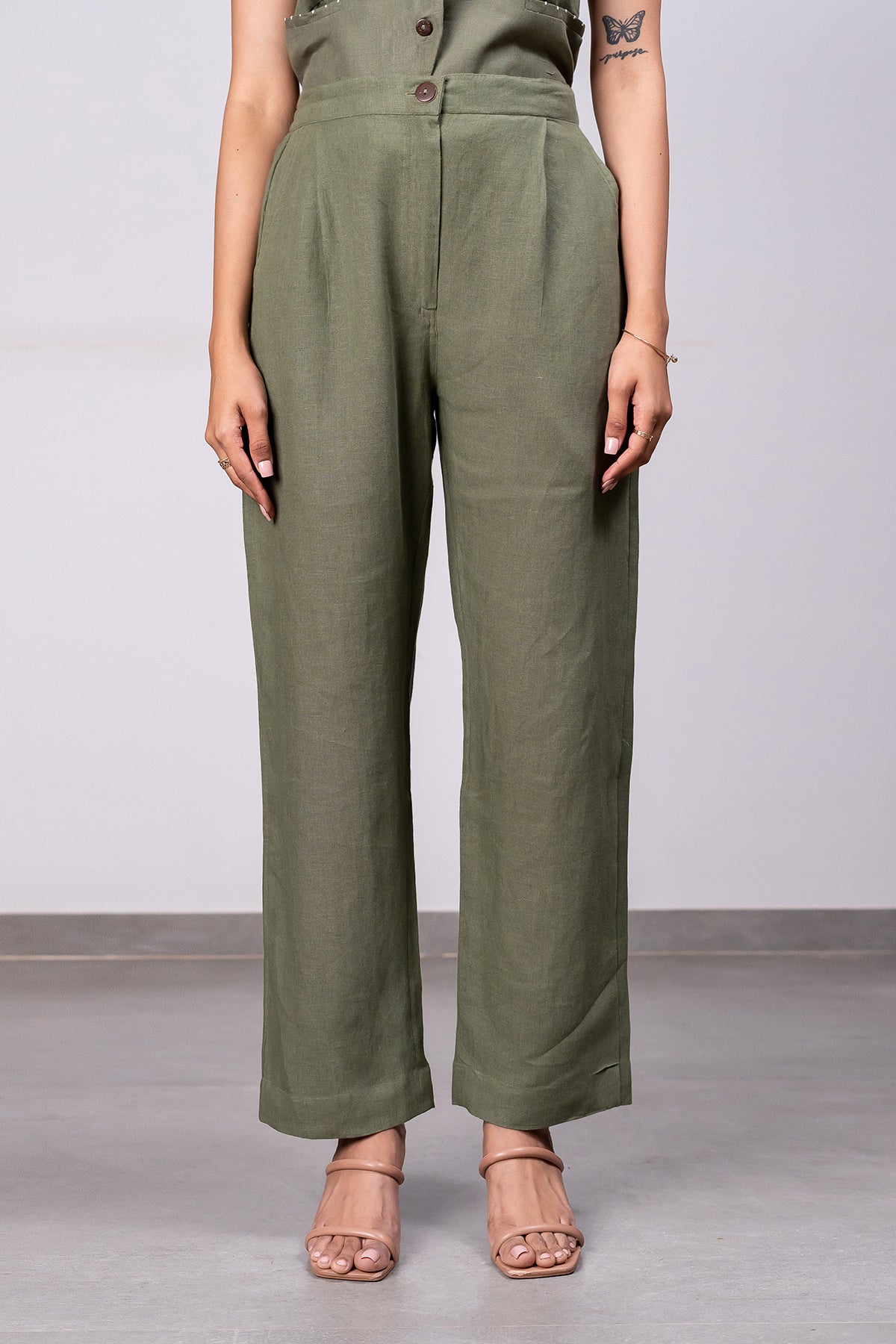 Ivan Linen Zipper Pants – Olive Green