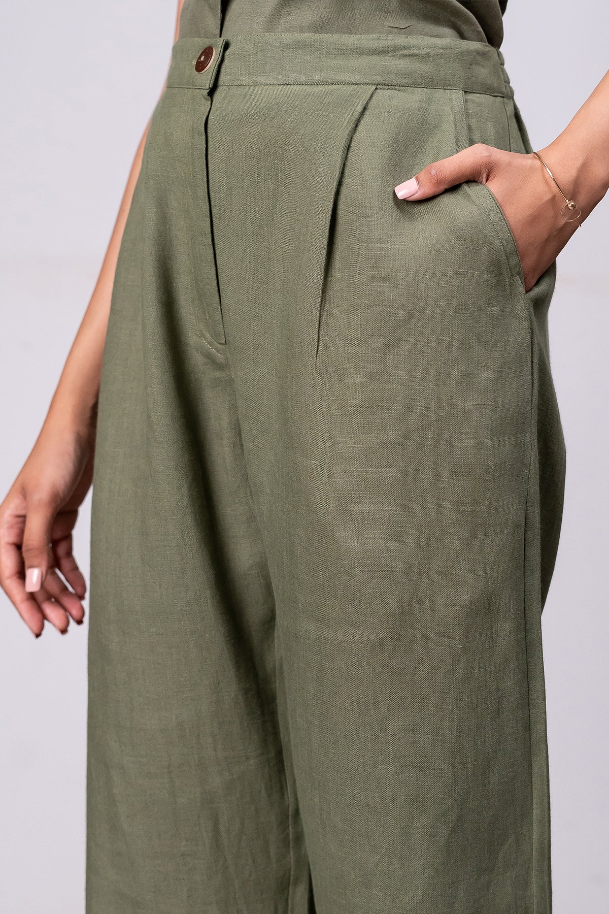 Ivan Linen Zipper Pants – Olive Green