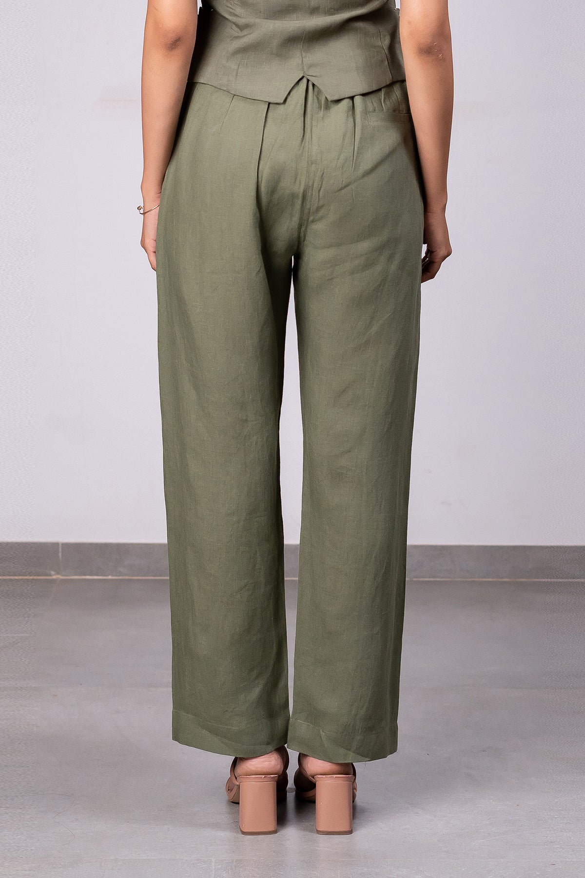 Ivan Linen Zipper Pants – Olive Green