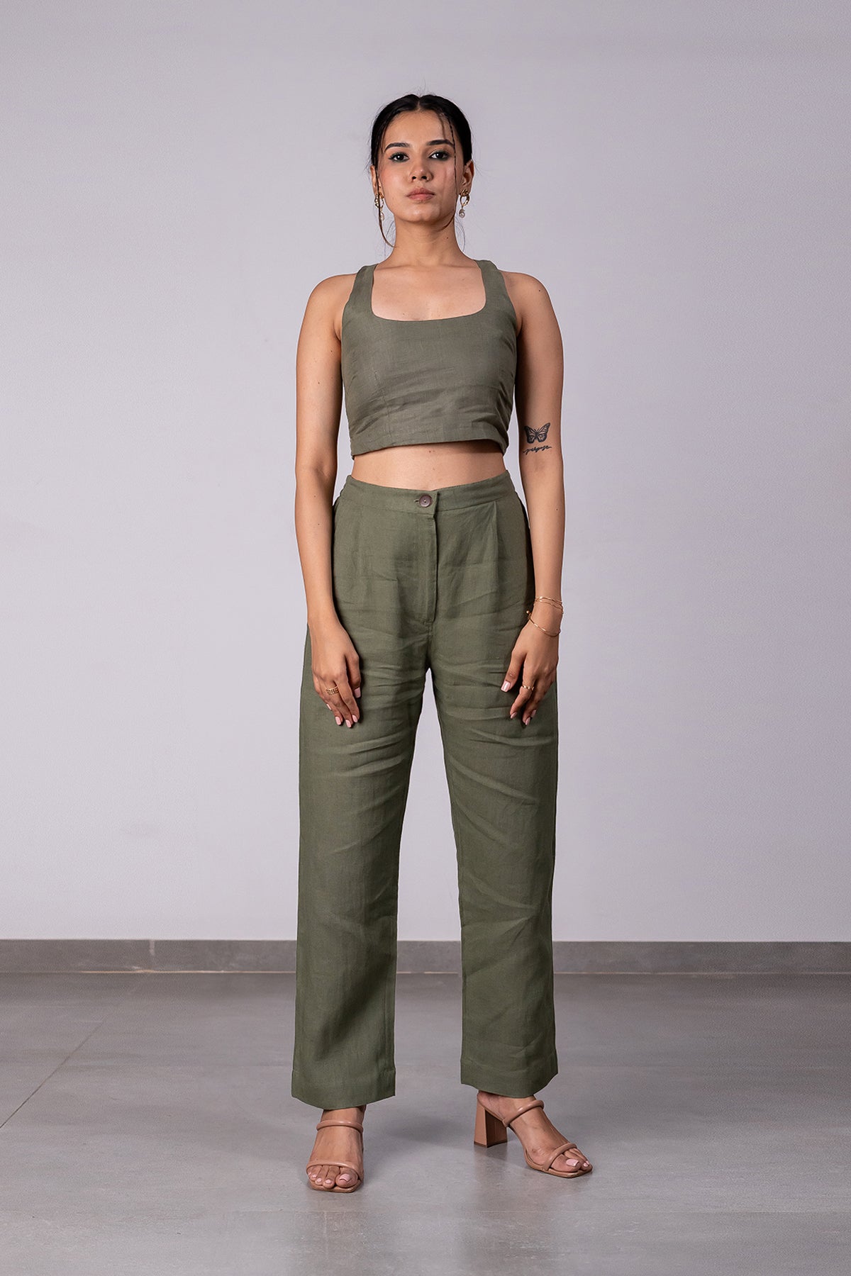 Ivan Linen Zipper Pants – Olive Green