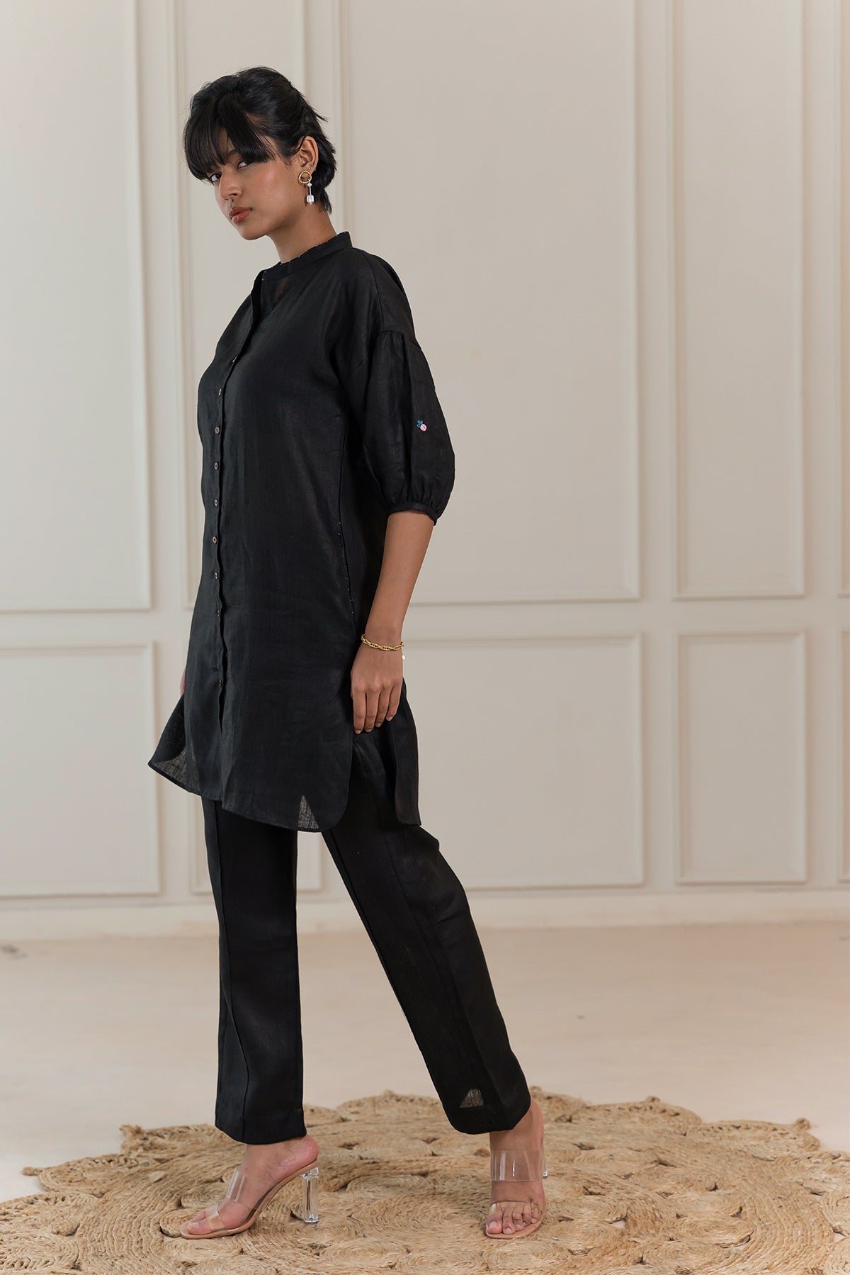 Jacky Linen Kurta - Black