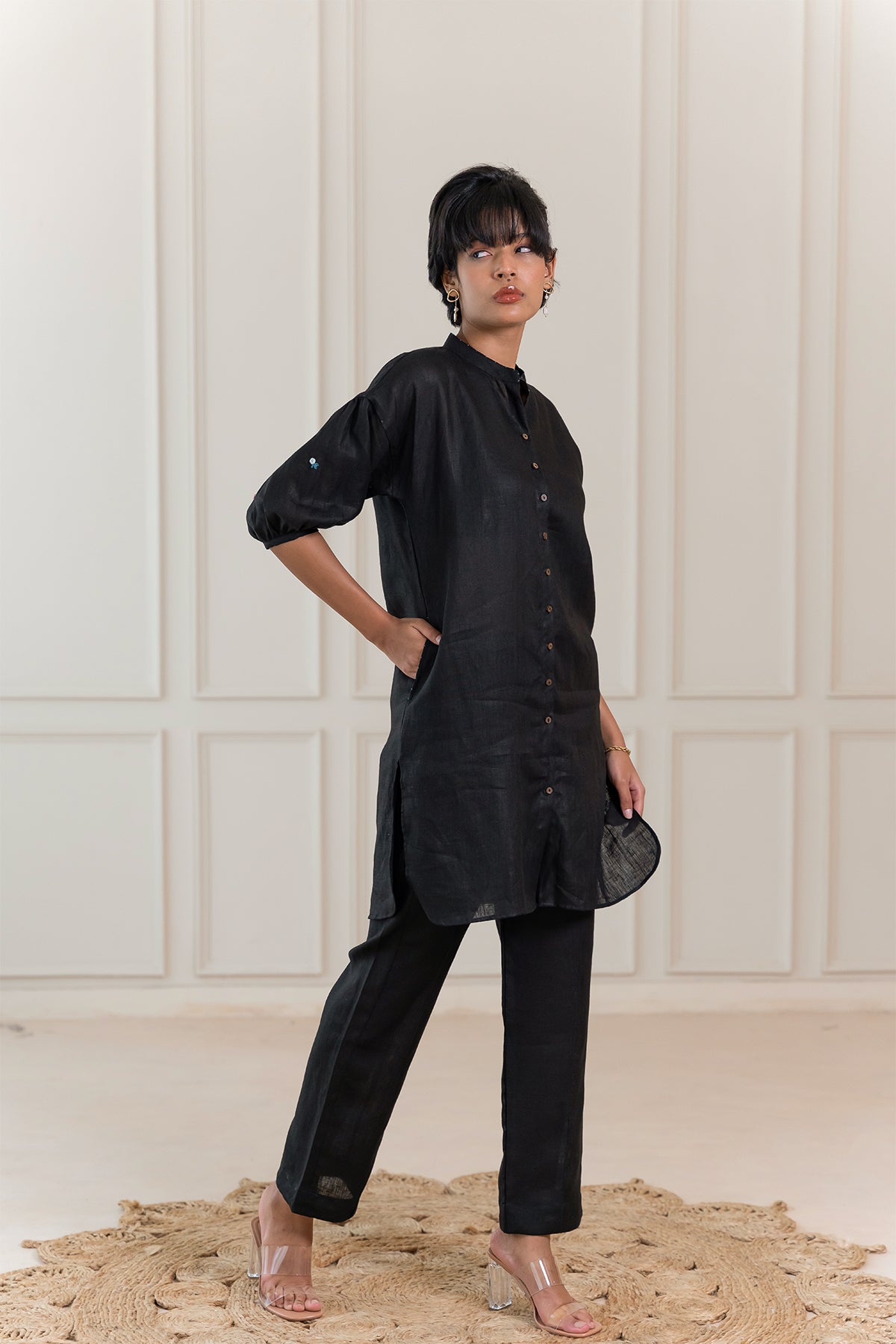 Jacky Linen Kurta - Black
