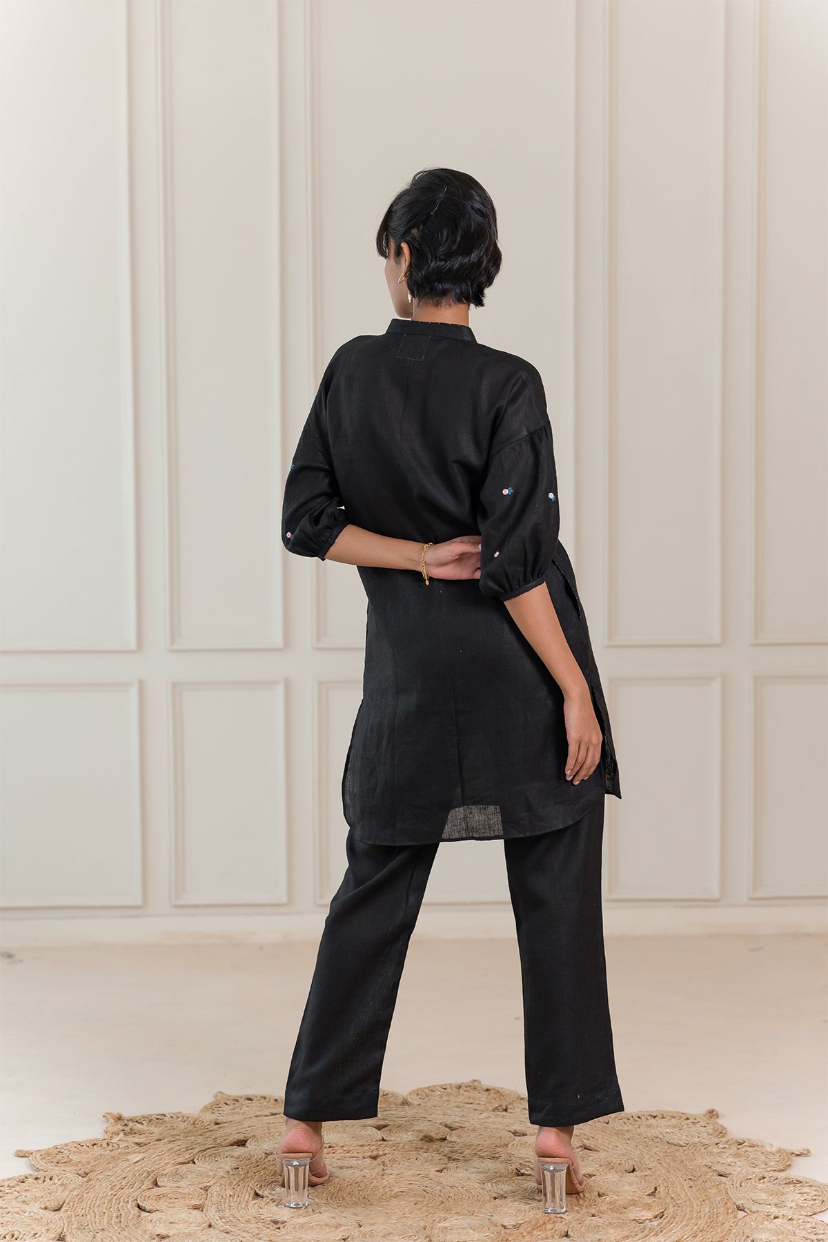 Jacky Linen Kurta - Black