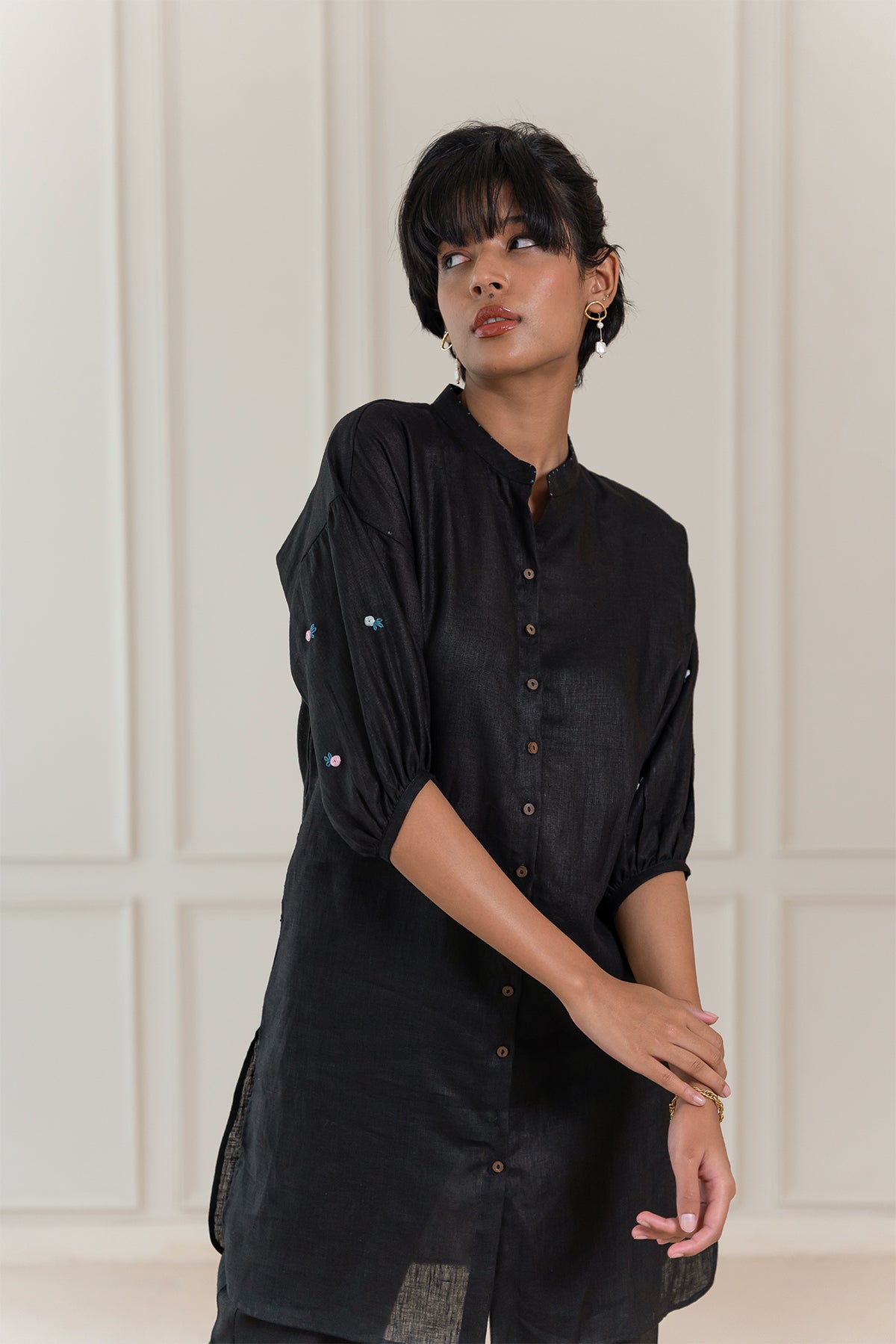 Jacky Linen Kurta - Black